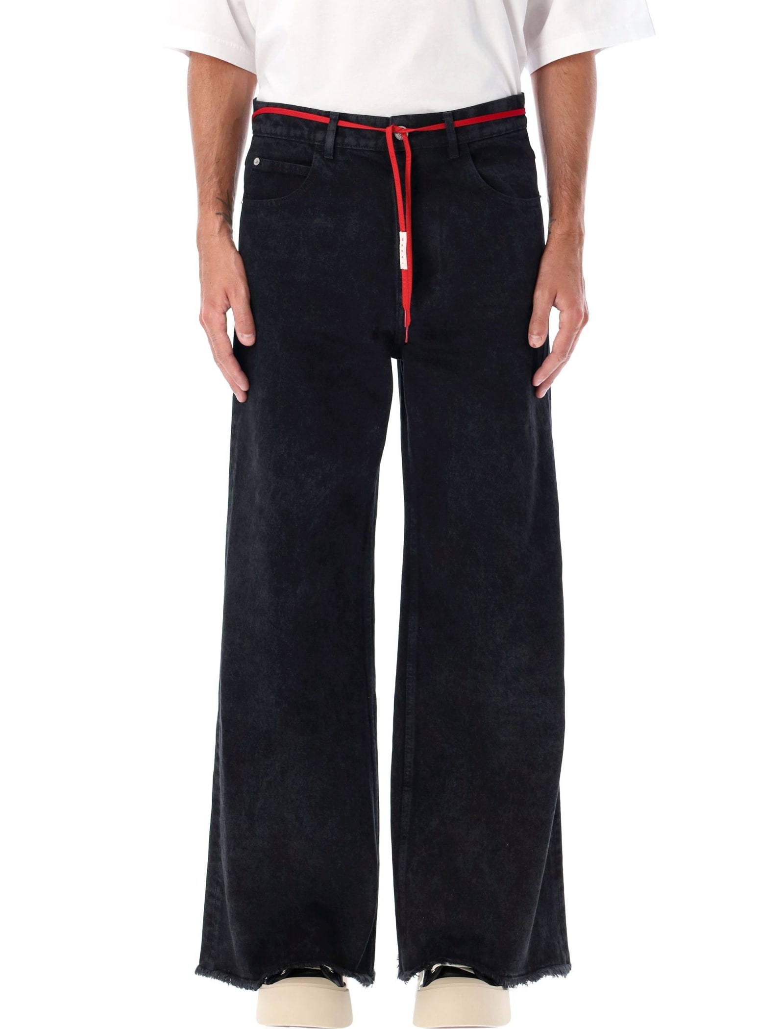 Shop Marni Wide Denim In Black