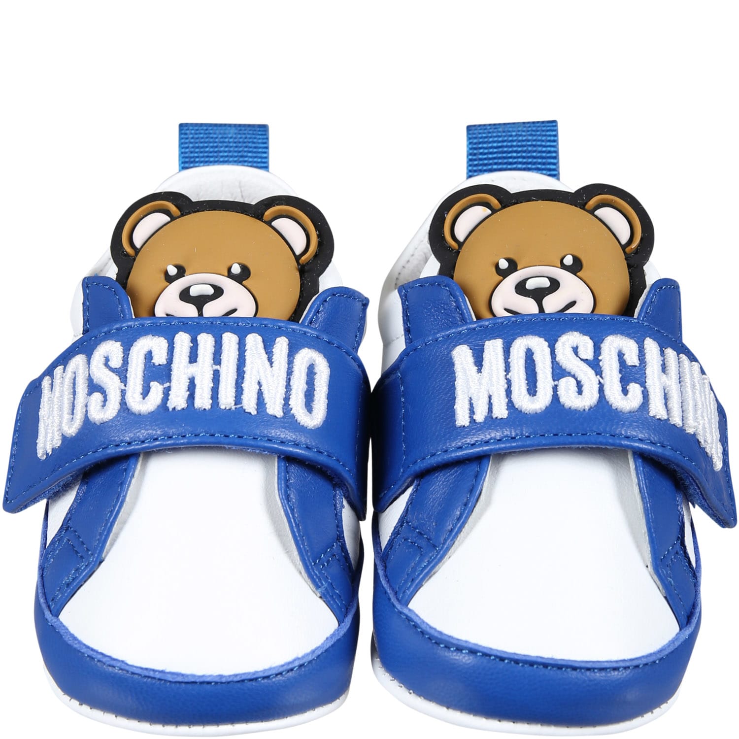 Shop Moschino White Sneakers For Baby Boy With Teddy Bear In Light Blue