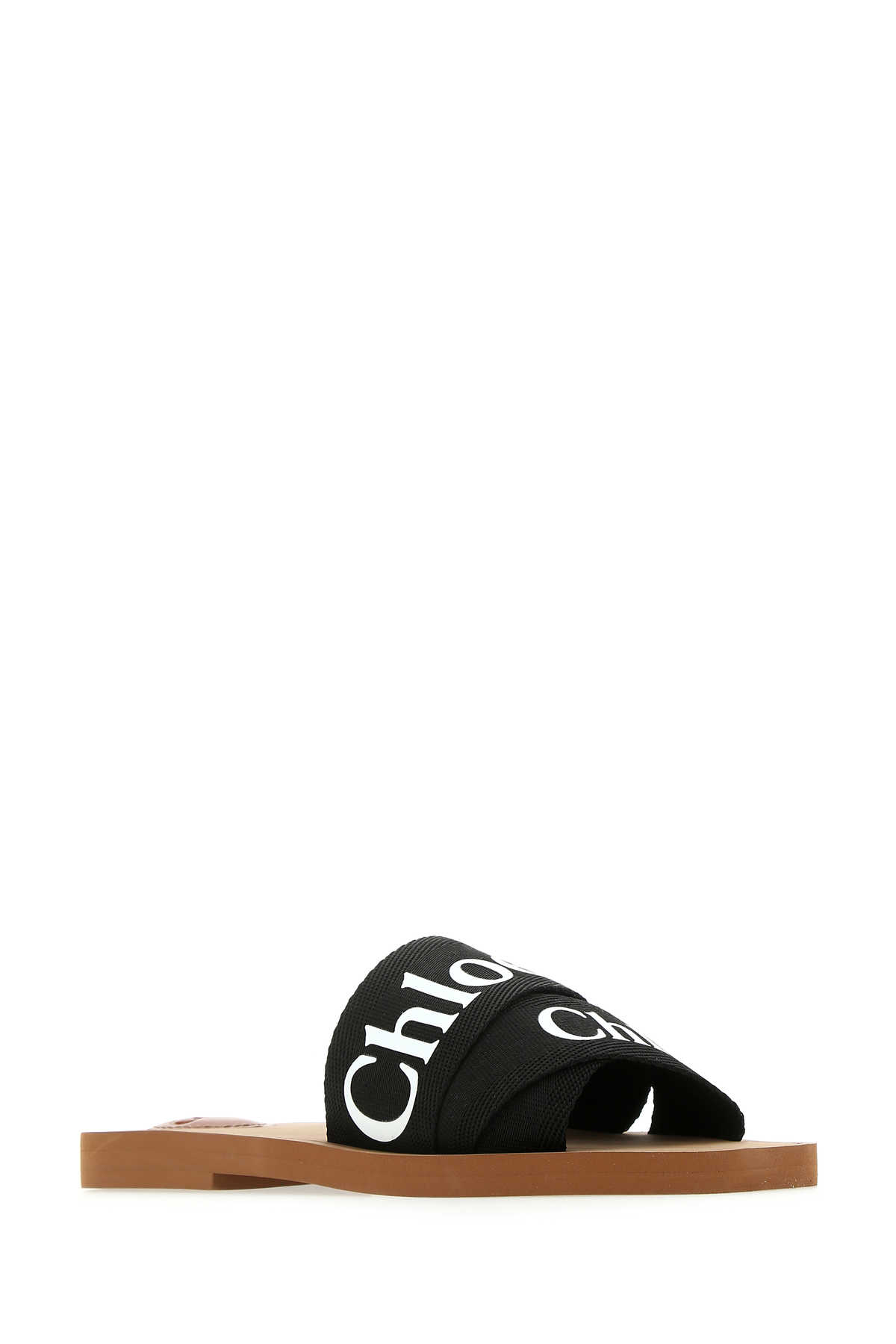 Chloé Woody Black Sabot With Contrasting Logo In Canvas In Black