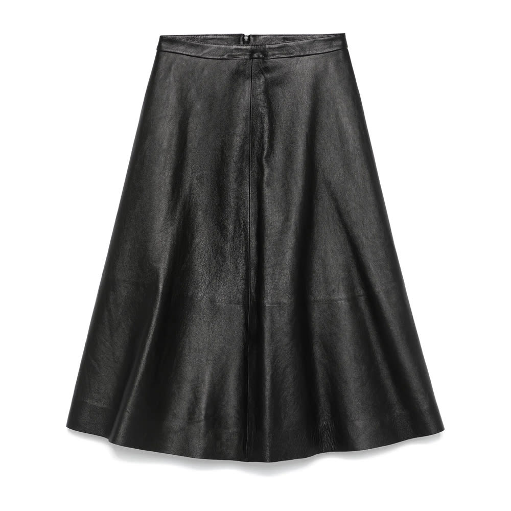 Balenciaga Leather Midi Skirt In Black
