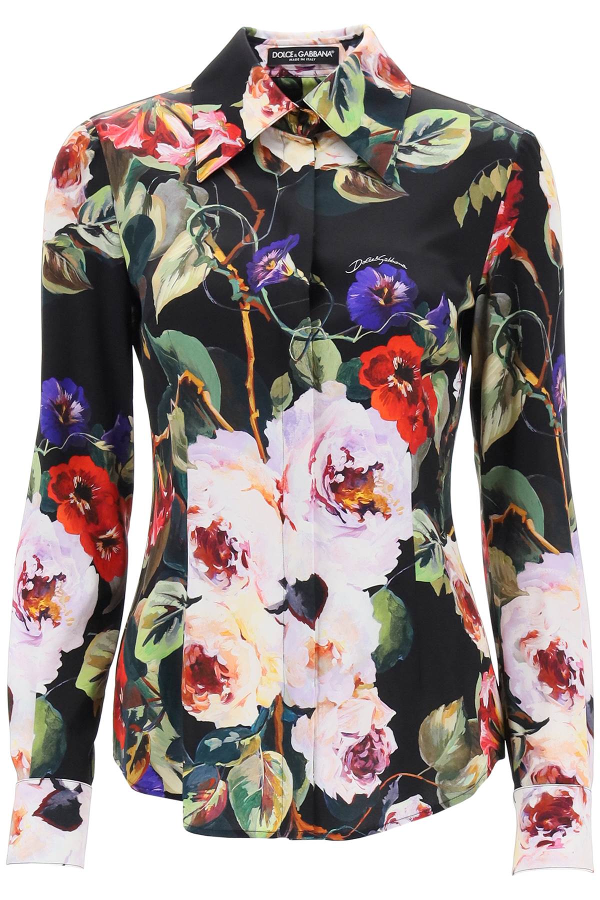 Shop Dolce & Gabbana Rose Garden Shirt In Satin In Roseto Fdo Nero