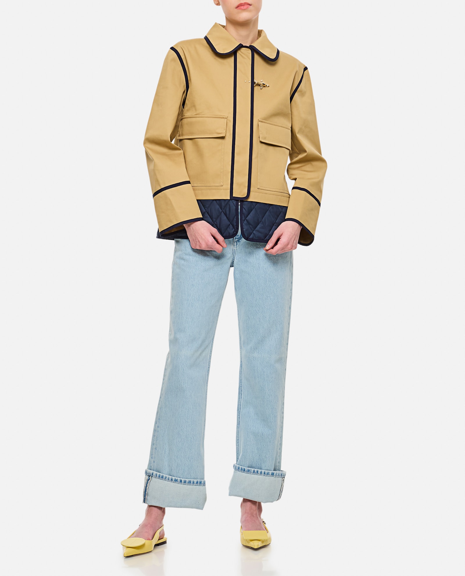 Fay Stretch Gabardine Pea Coat With Hook In Beige