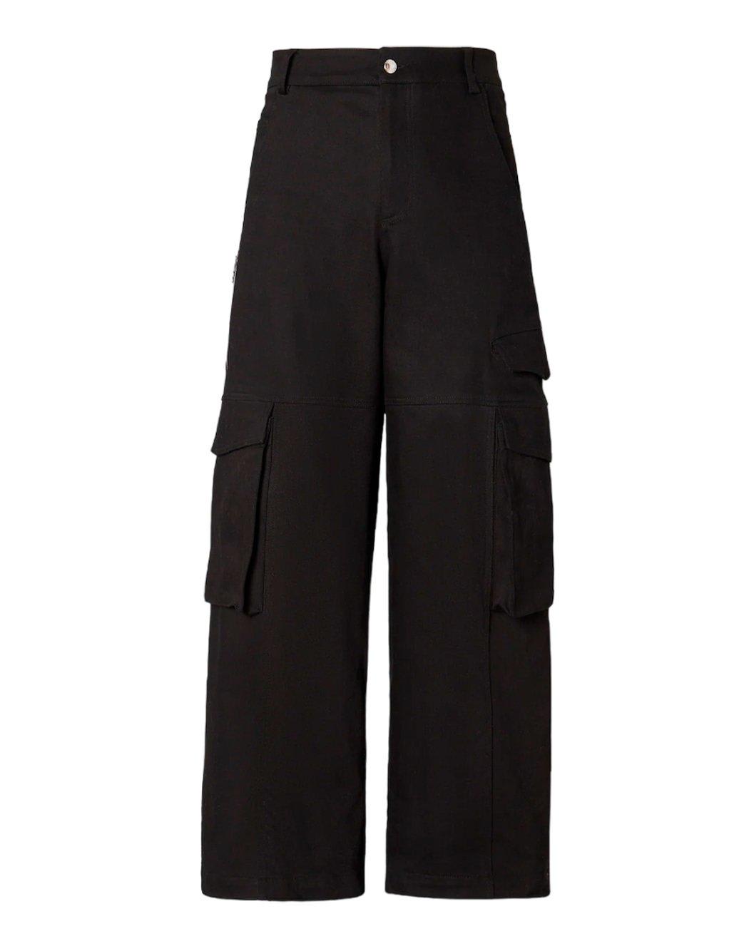 Shop Gcds Logo Patch Wide-leg Cargo Pants In Black