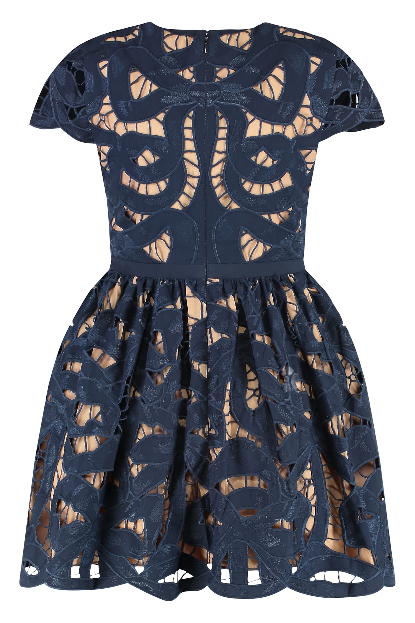 Self-portrait Blue Cotton Poplin Mini Dress With Bow Motif In Blue