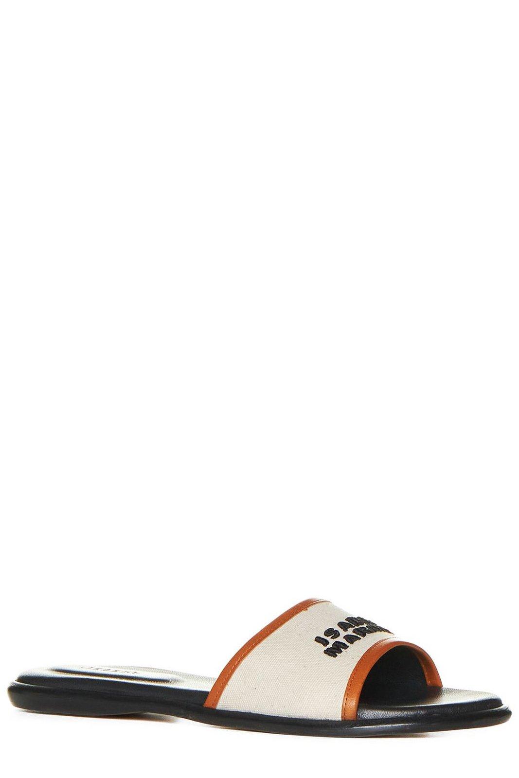 Shop Isabel Marant Vikee Logo Embroidered Sandals In Leather Brown