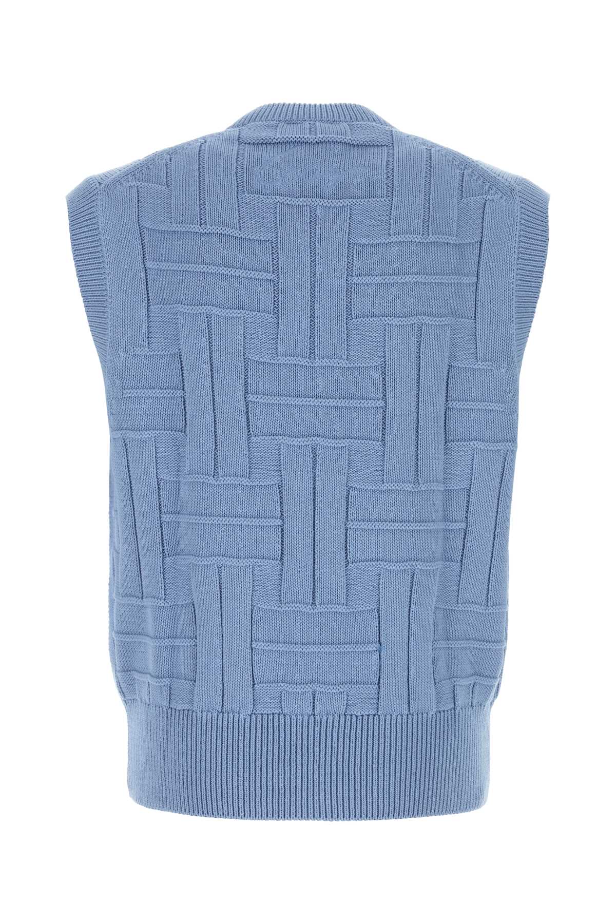 Kenzo Cotton Vest With Ribbed Hem And Textured Pattern In Blue
