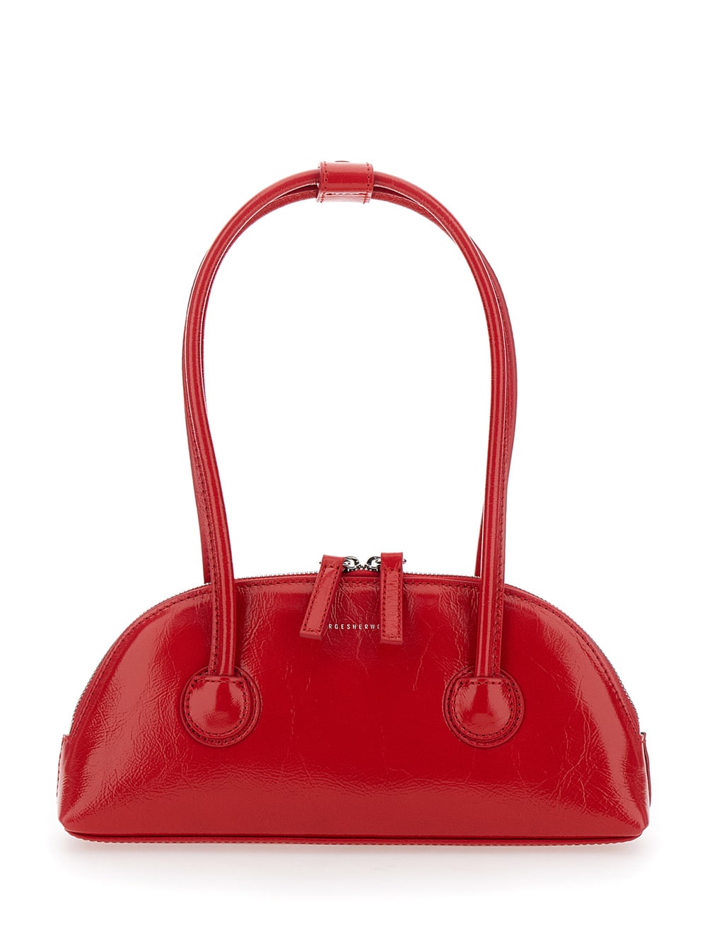 besette Red Shoulder Bag With Engraved Logo In Leather Woman