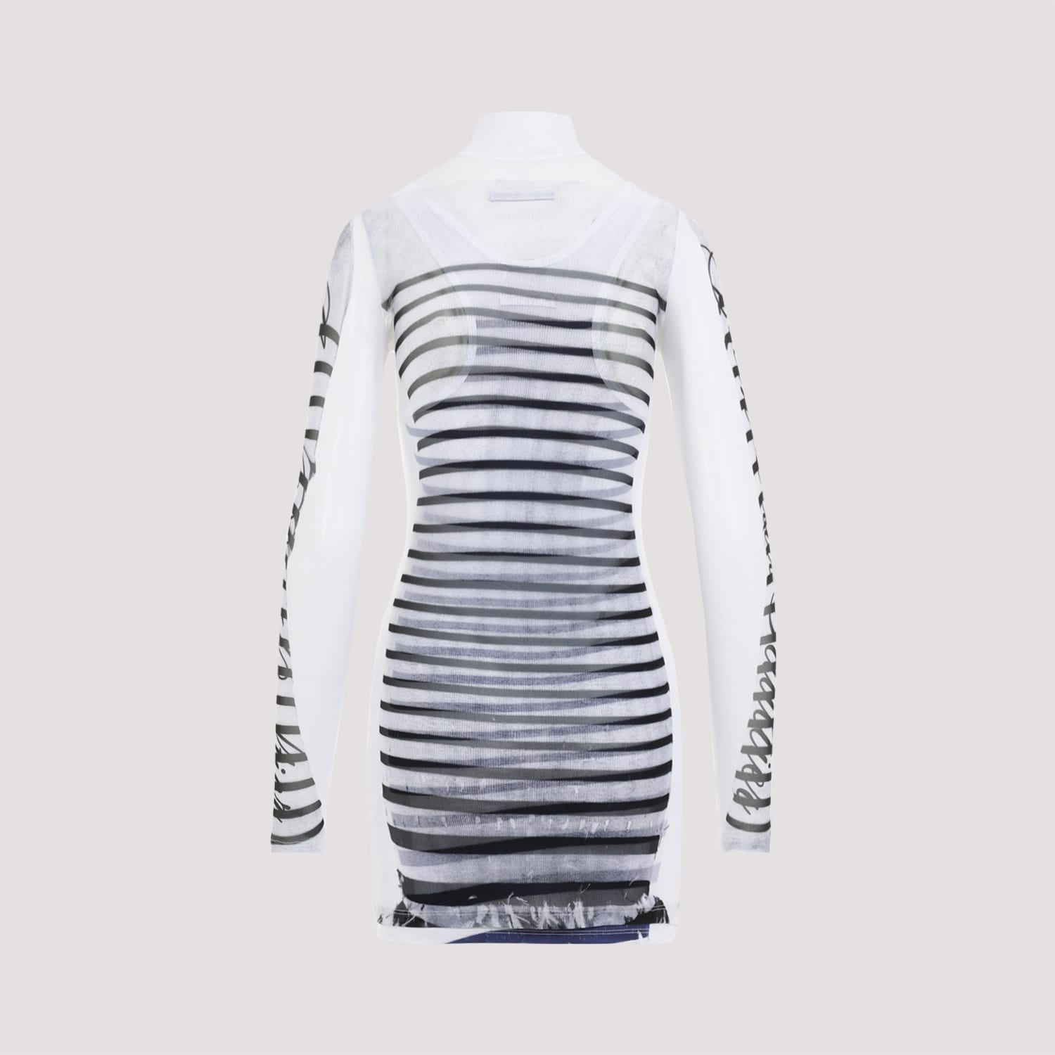 Shop Jean Paul Gaultier Spandex Mesh Printed Feathers Mariniere Mini Dress In White Navy Black