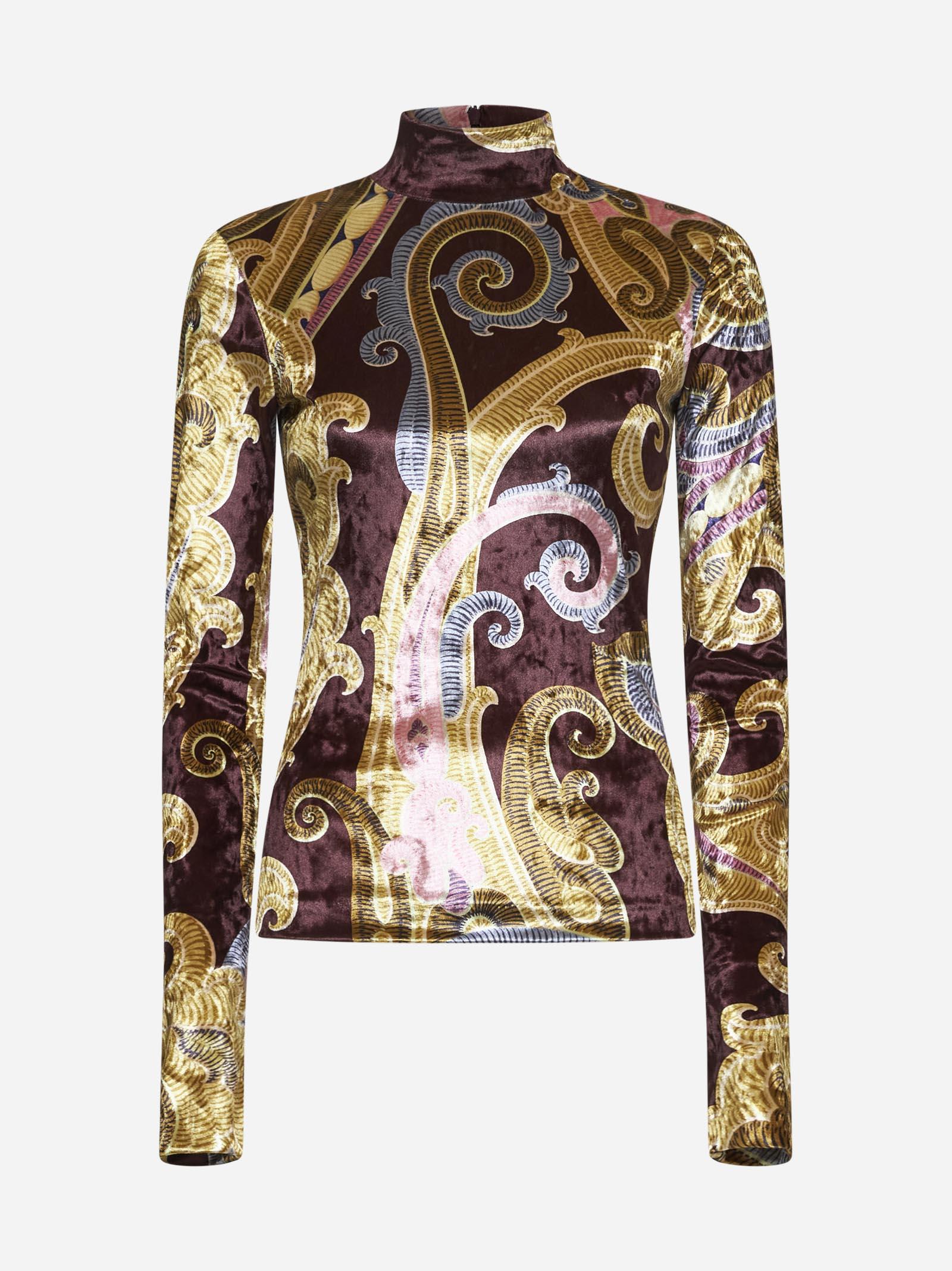 Shop Etro Paisley Print Viscose Mock-neck Top In Red/gold