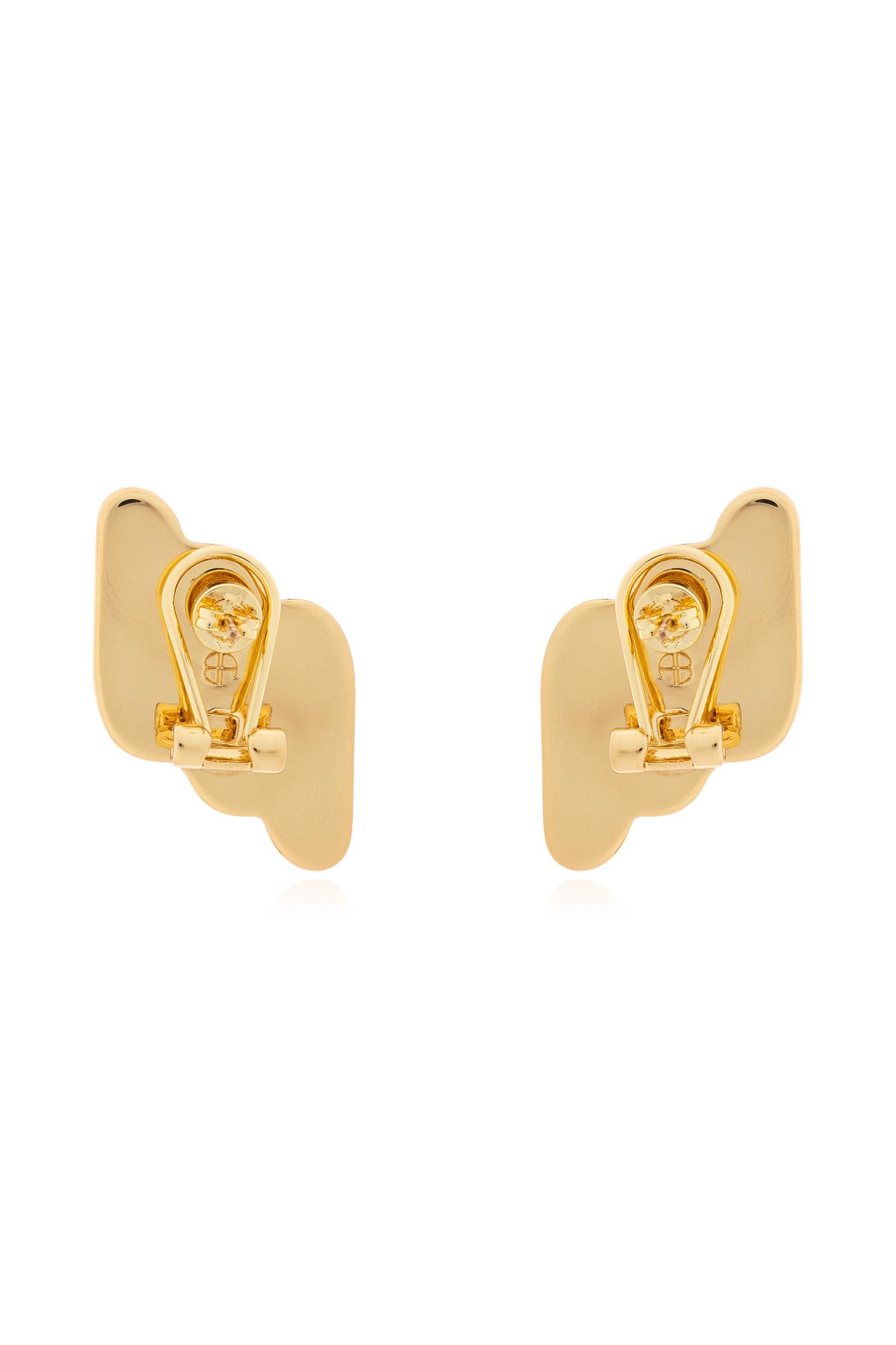 Anine Bing Diagonal Ribbed Earrings In Gold