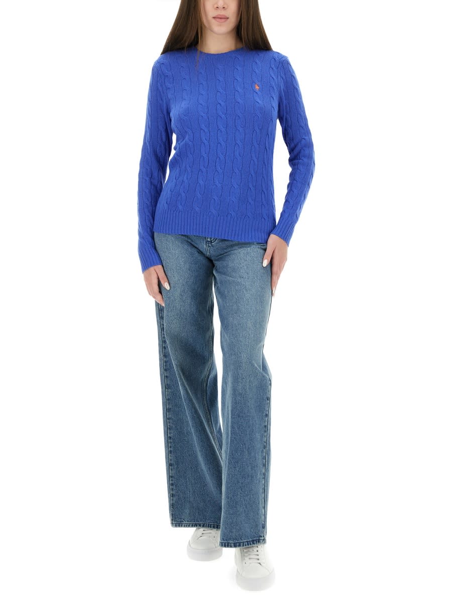 Polo Ralph Lauren Cable Wool And Cashmere Crewneck Jumper In Blue