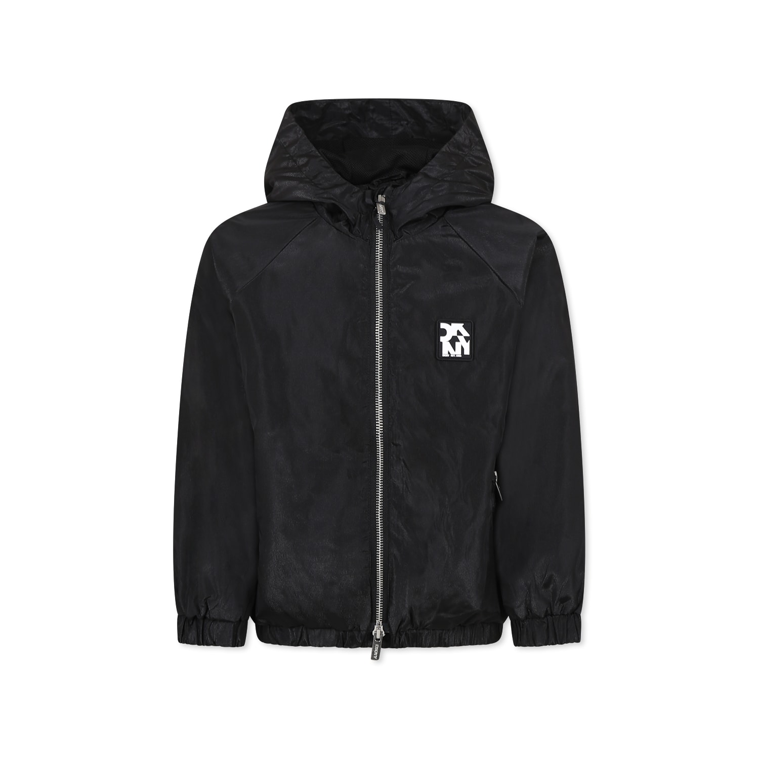 Dkny Black Windbreaker Jacket For Girl With Logo In Black