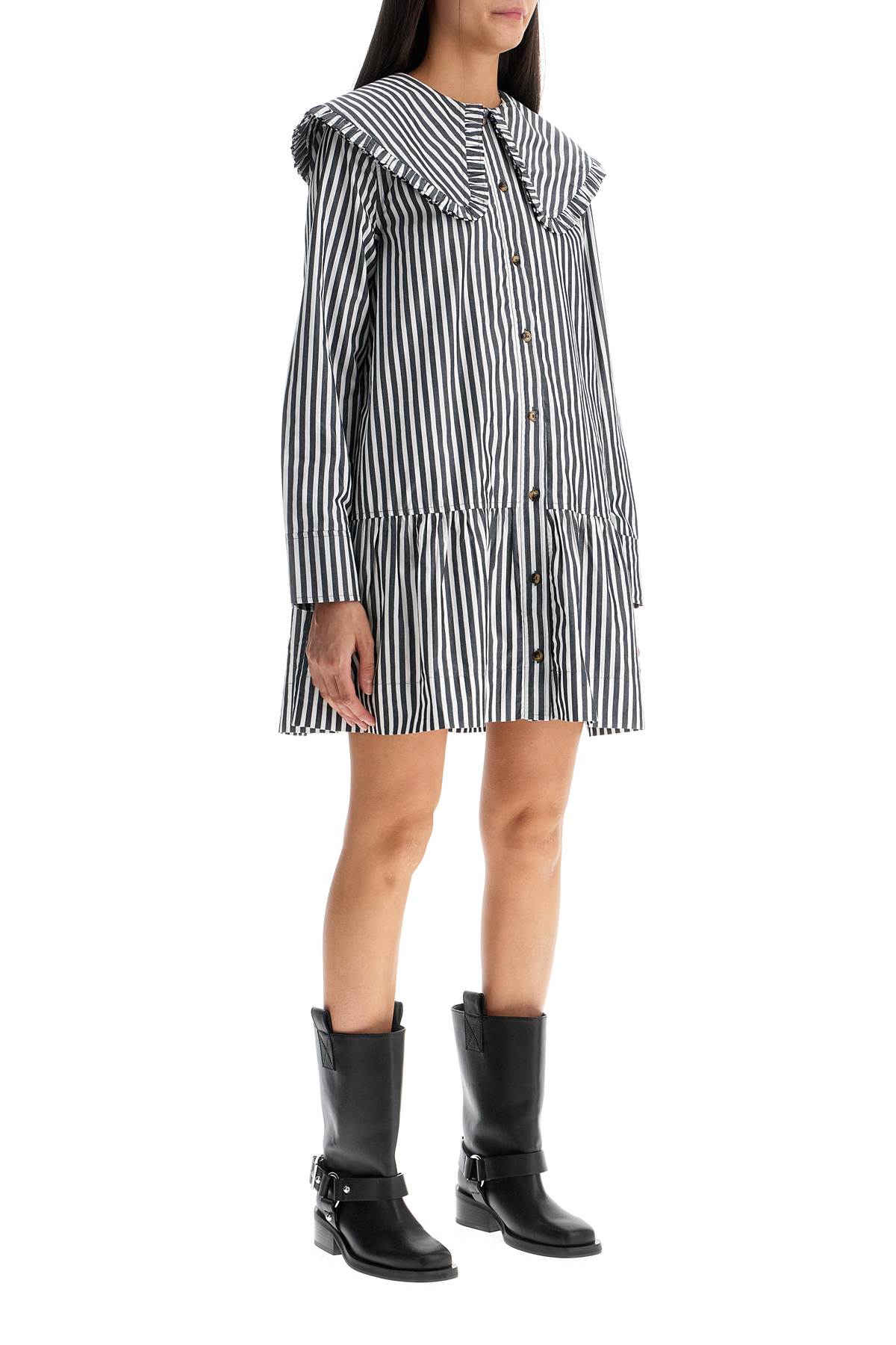 GANNI BIG COLLAR MINI SHIRT DRESS 