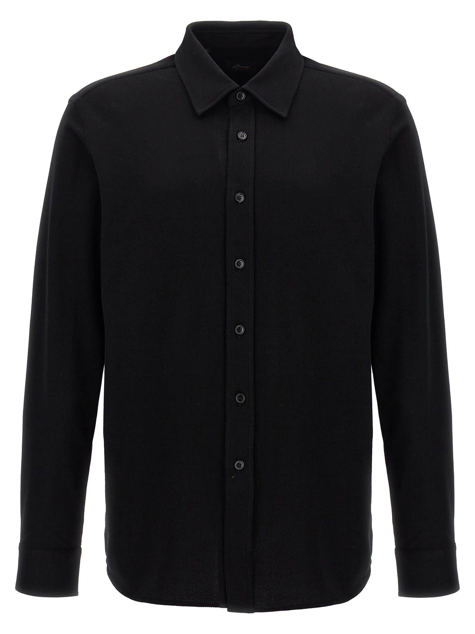 Shop Brioni Cotton Piquet Shirt In Black