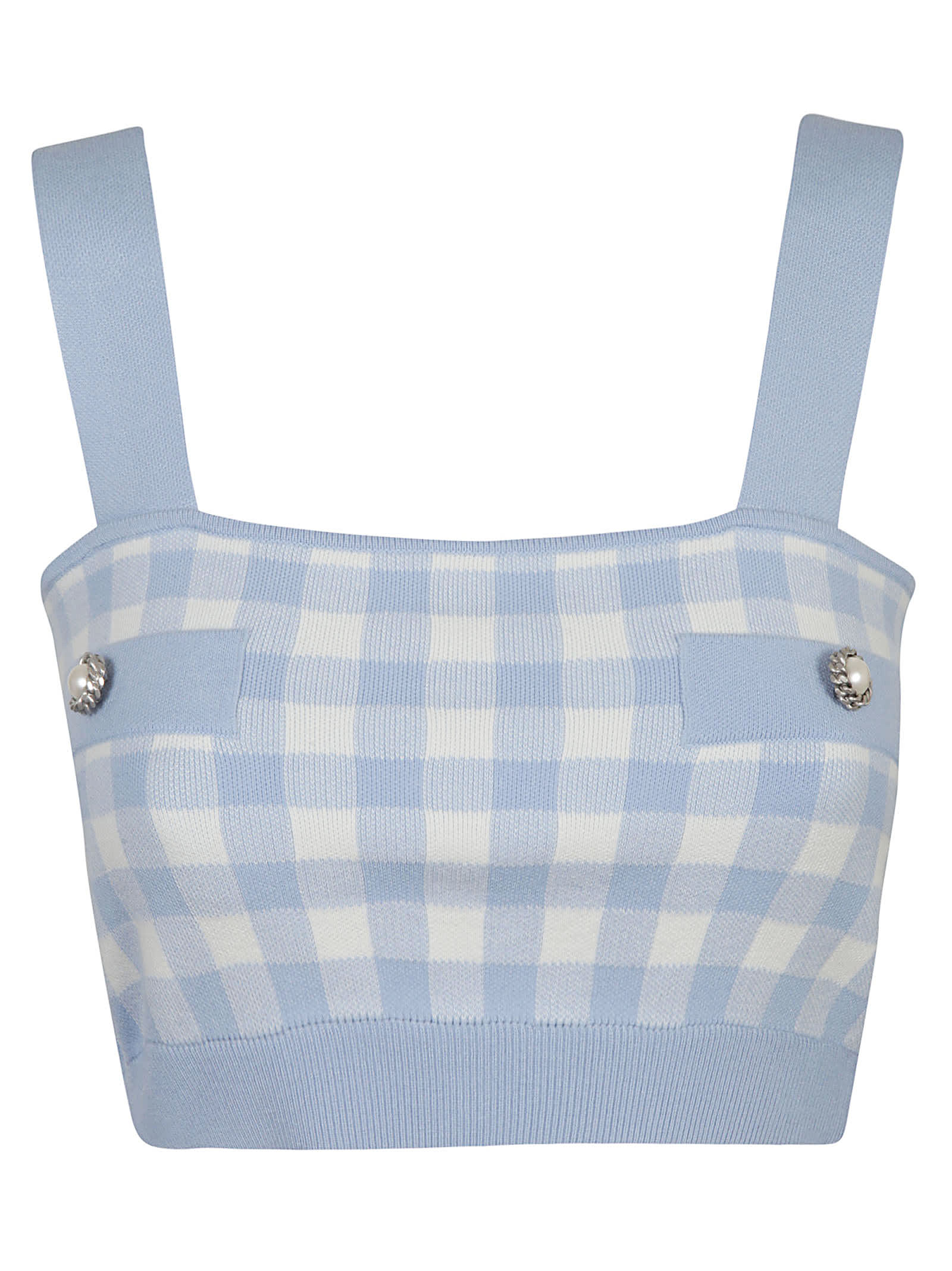 Alessandra Rich GINGHAM COTTON KNITTED BRALET TOP