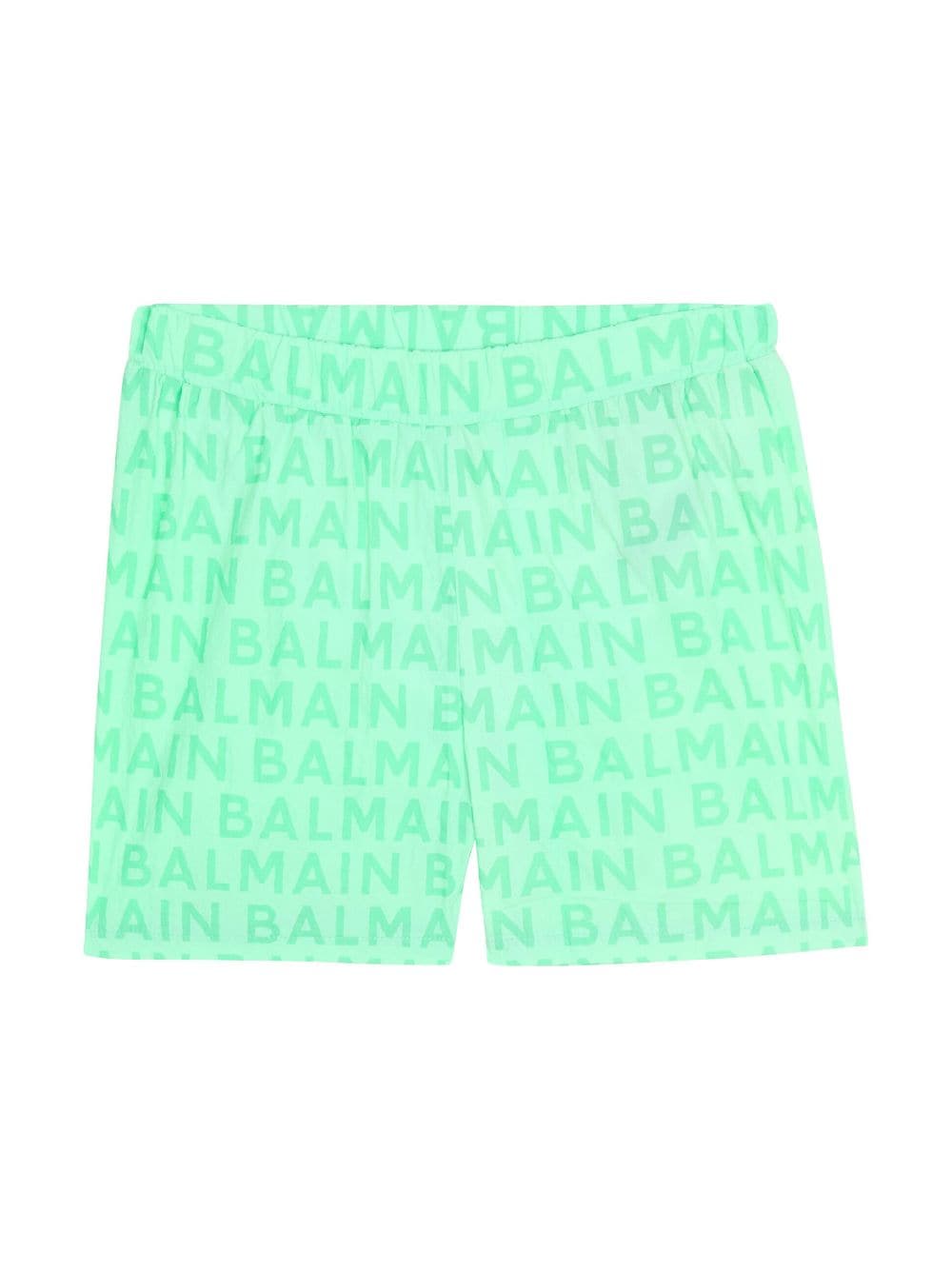 Shop Balmain Printed Swimsuit In Green