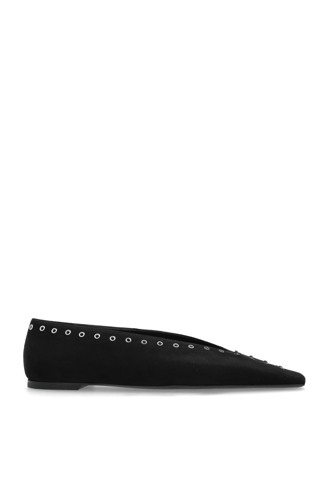 Totême Lace-up Eyelet-embellished Suede Ballet Flats In Black
