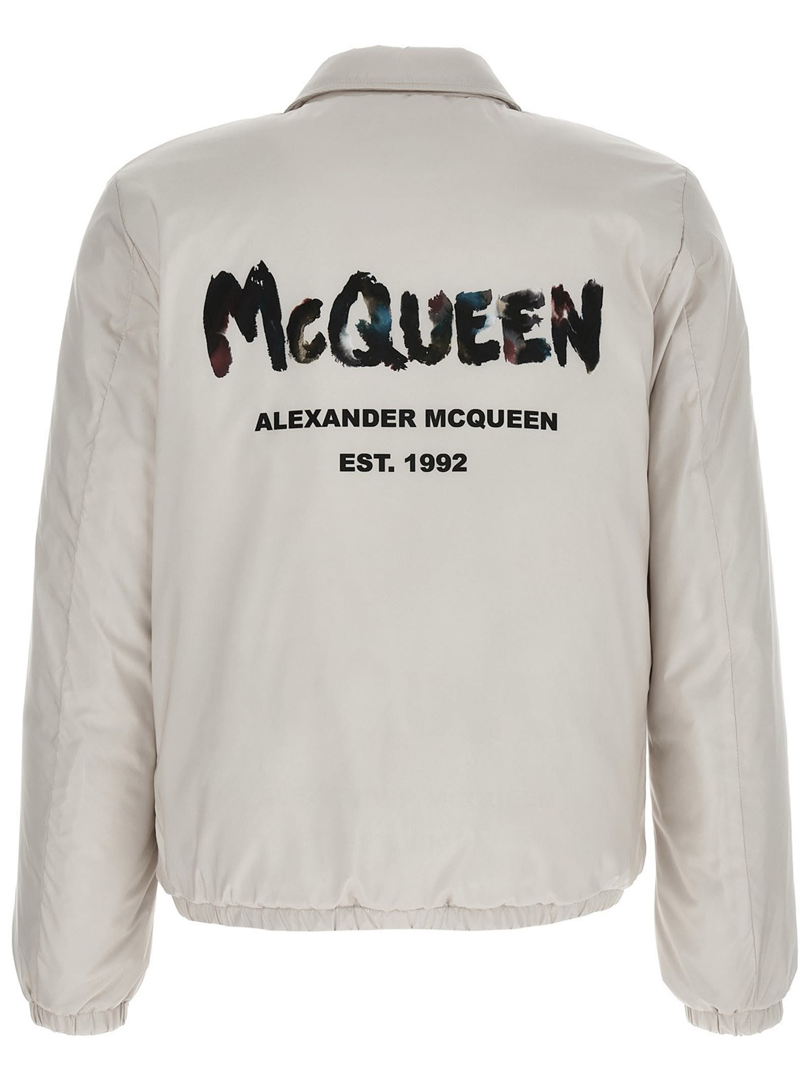 Shop Alexander Mcqueen Logo Print Down Jacket In White