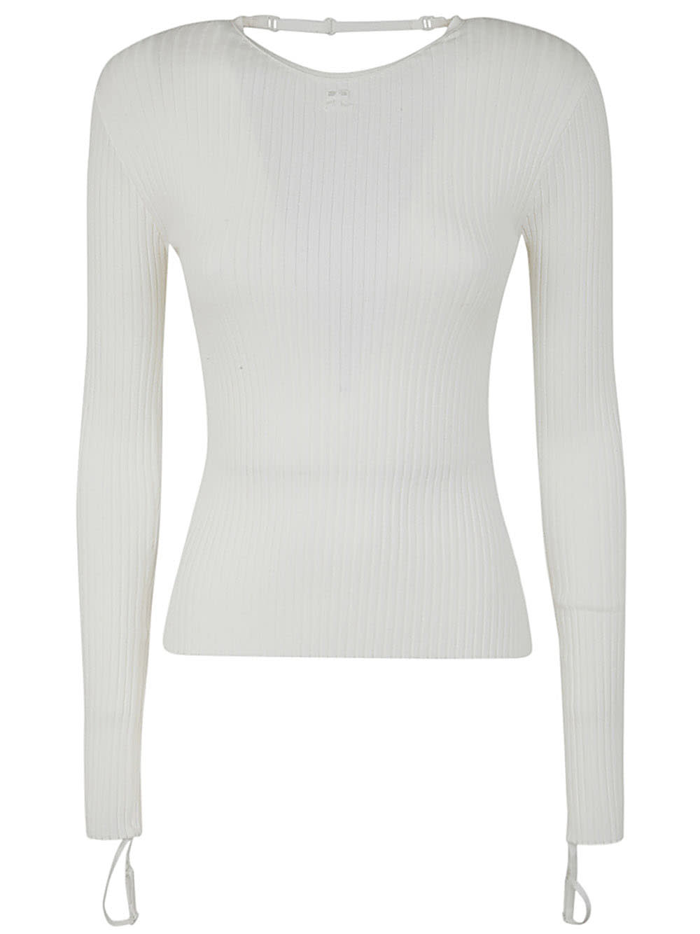 Shop Courrèges Elastic Wrists Rib Knit Sweater In Heritage White
