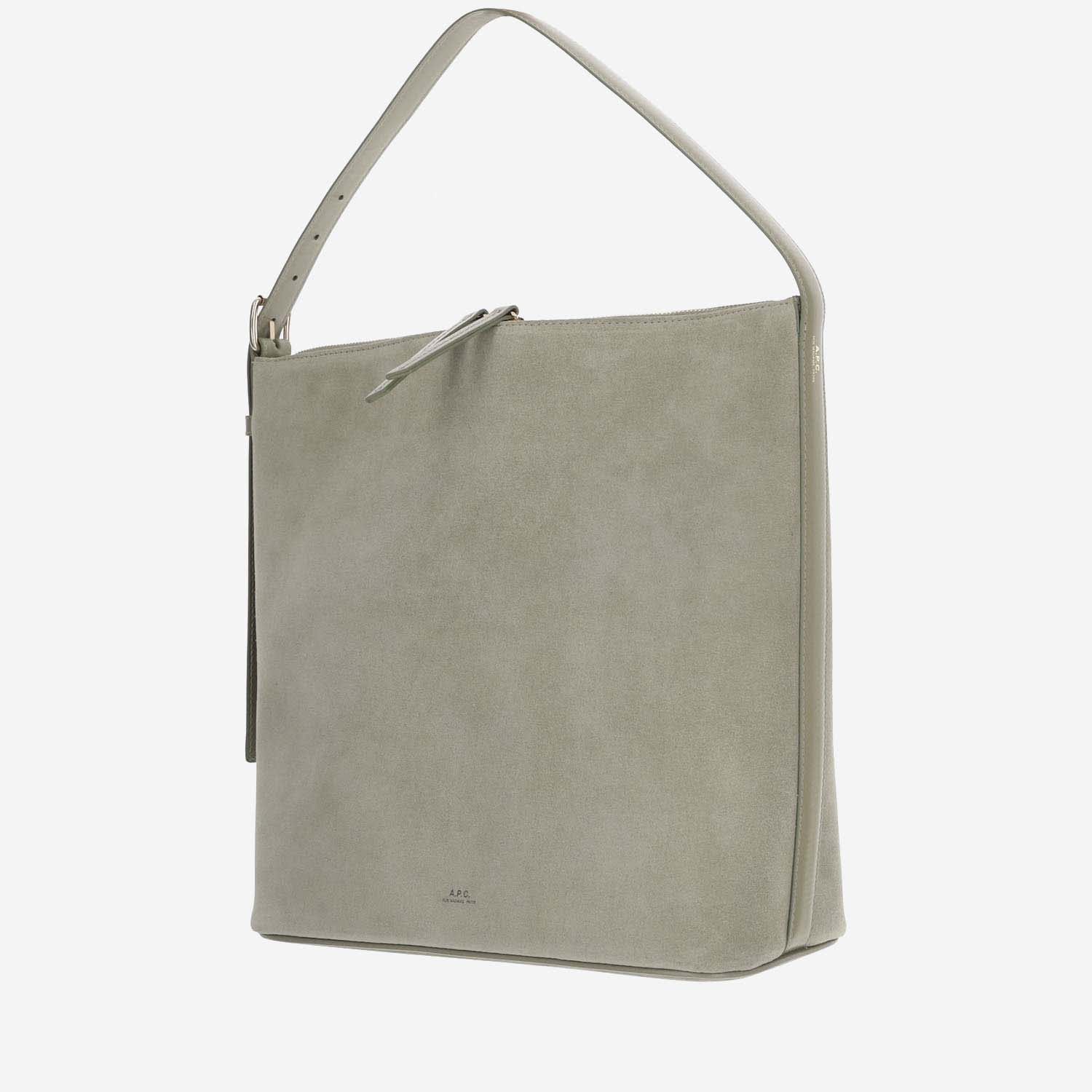 Shop Apc Suede Shoulder Bag In Vert Taupe