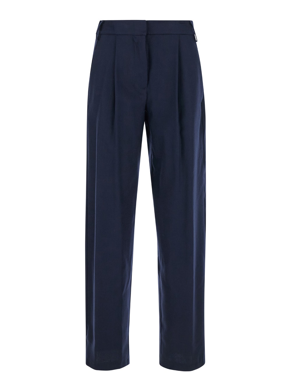 Shop Semicouture Blue Pants With High Waist And Pences On The Front In Wool Stretch Woman