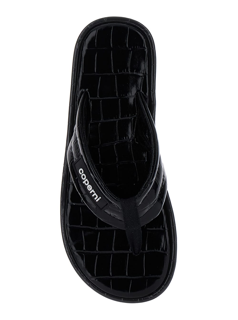 Shop Coperni Croco Branded Flip Flop In Black
