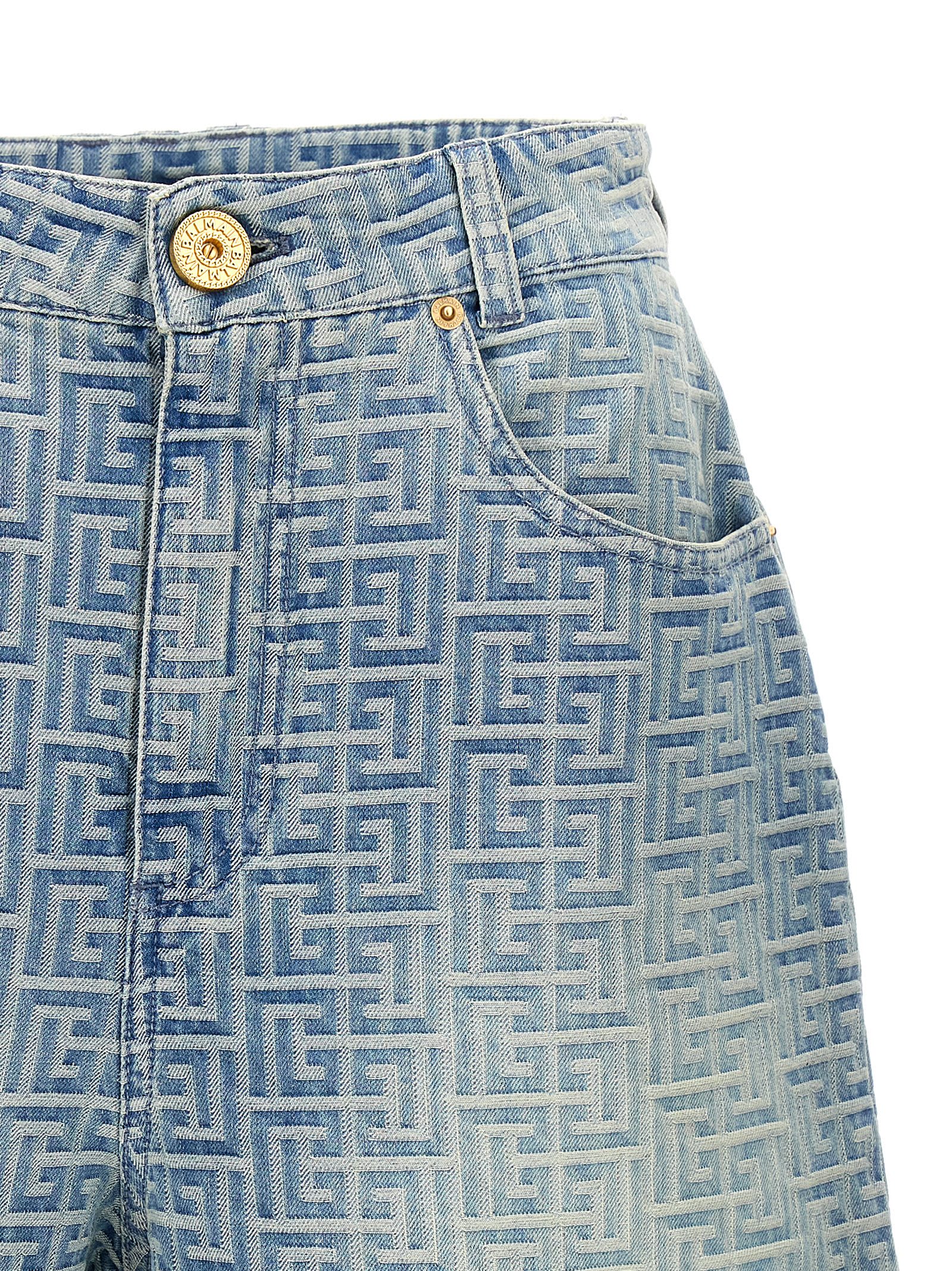 Shop Balmain Monogram Bermuda Shorts In Light Blue