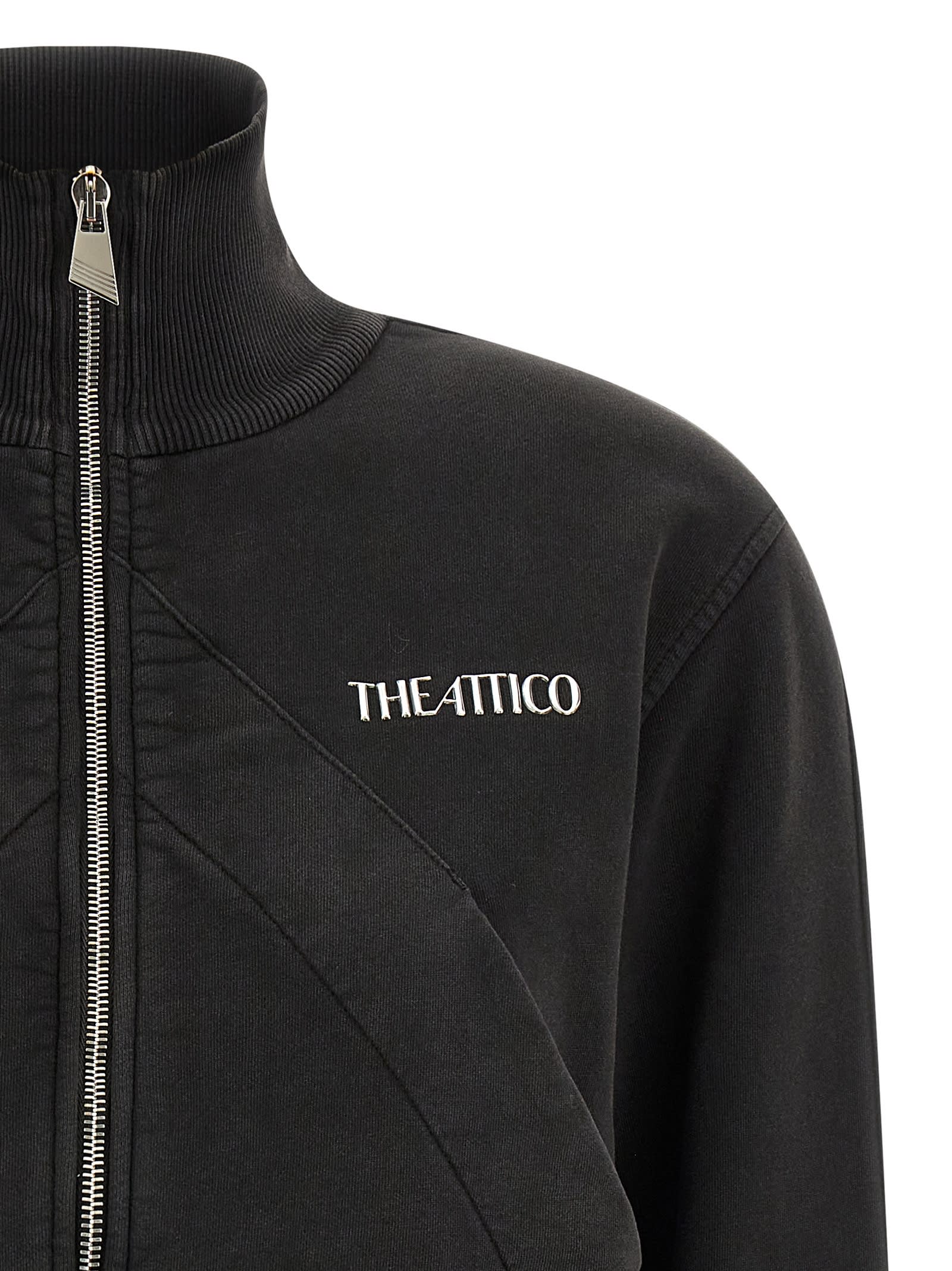 Attico Cropped Zip Fleece Ribbed Finish In Black