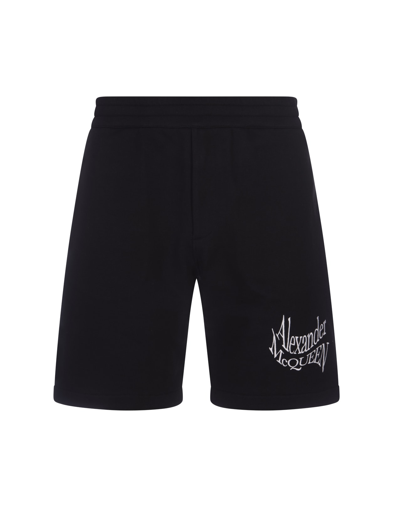 Shop Alexander Mcqueen Black Shorts With Distorted Logo