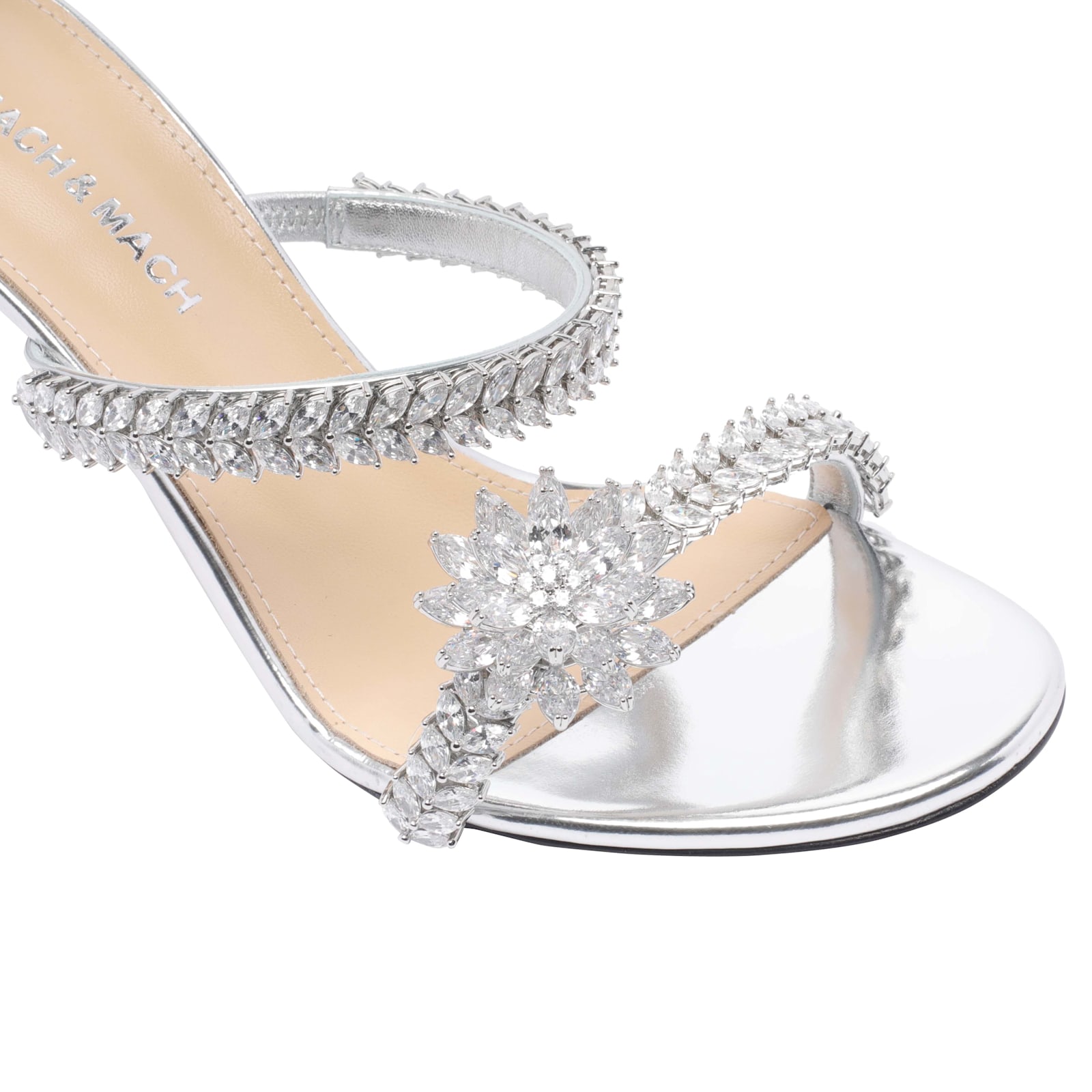 Mach & Mach Lotus Flower Pump Sandals In Silver