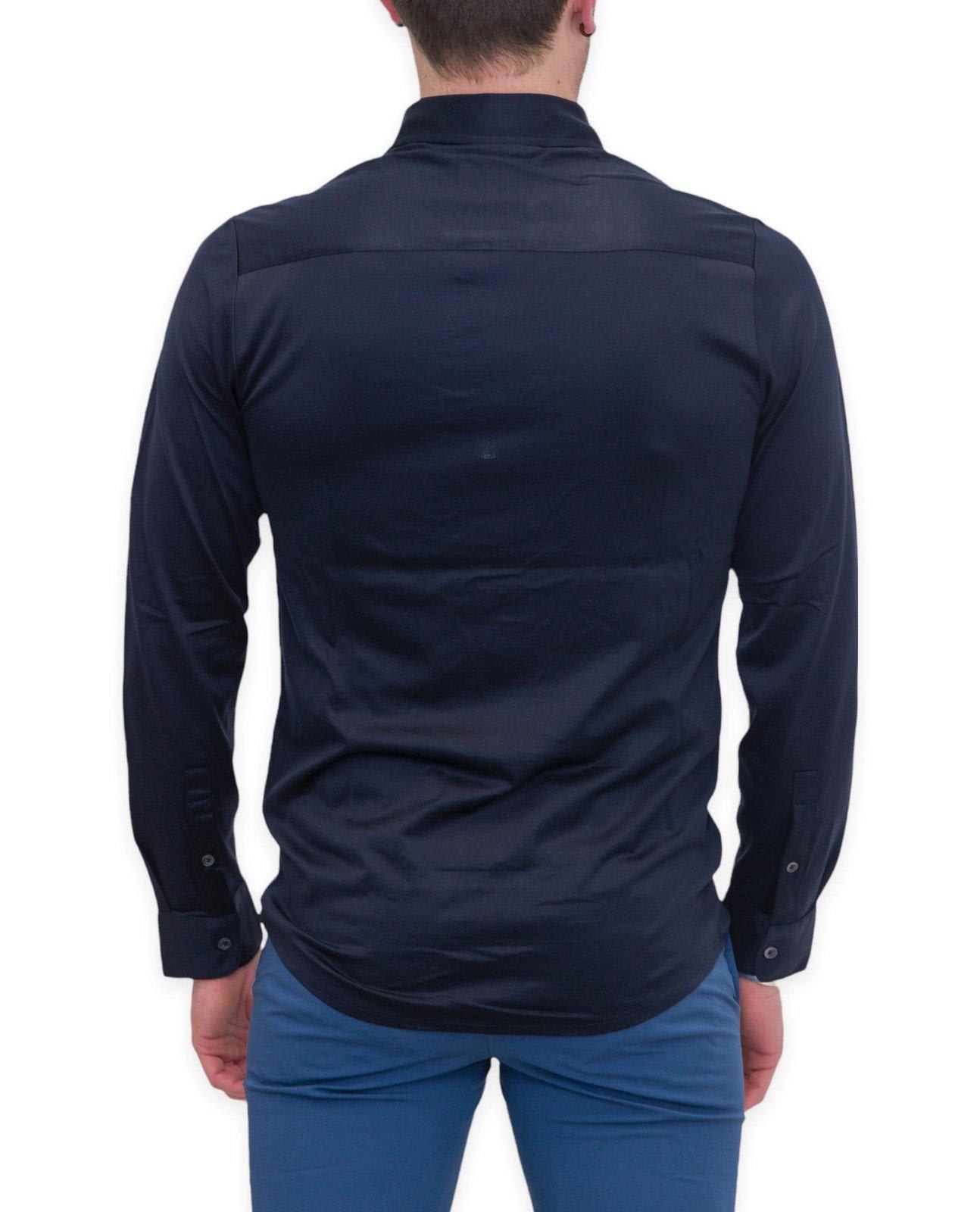 Shop Emporio Armani Curved Hem Buttoned Shirt In Blue