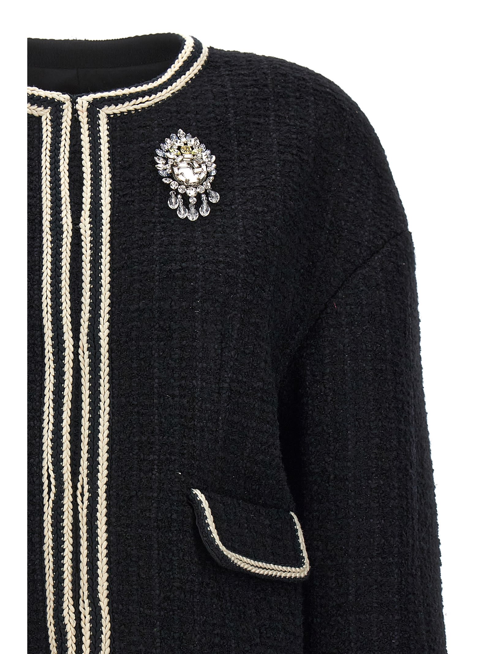 Shop Gucci Interlocking G Pin Tweed Jacket In White/black