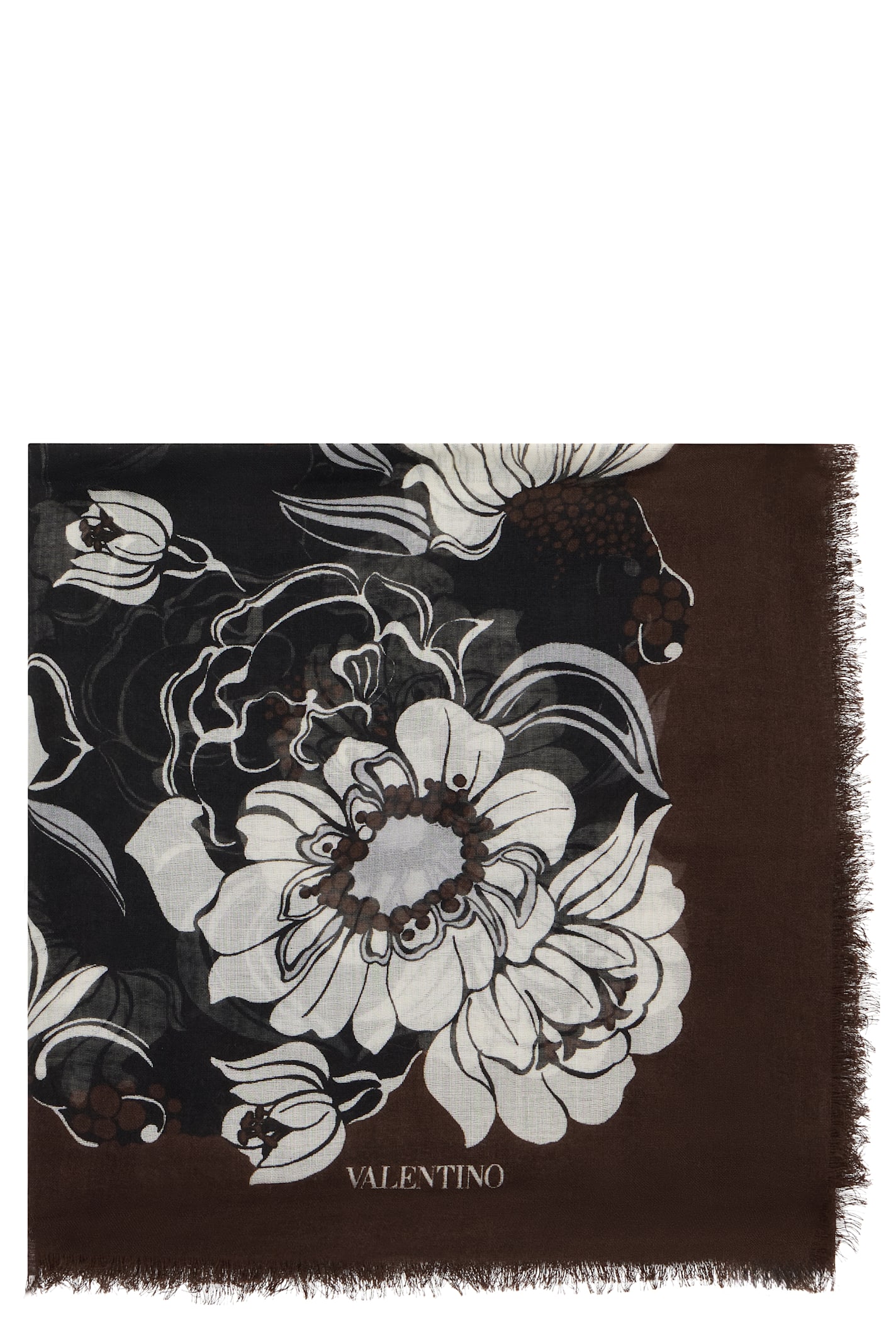 Valentino Elegant Scarf With Exquisite Floral Print In Brown