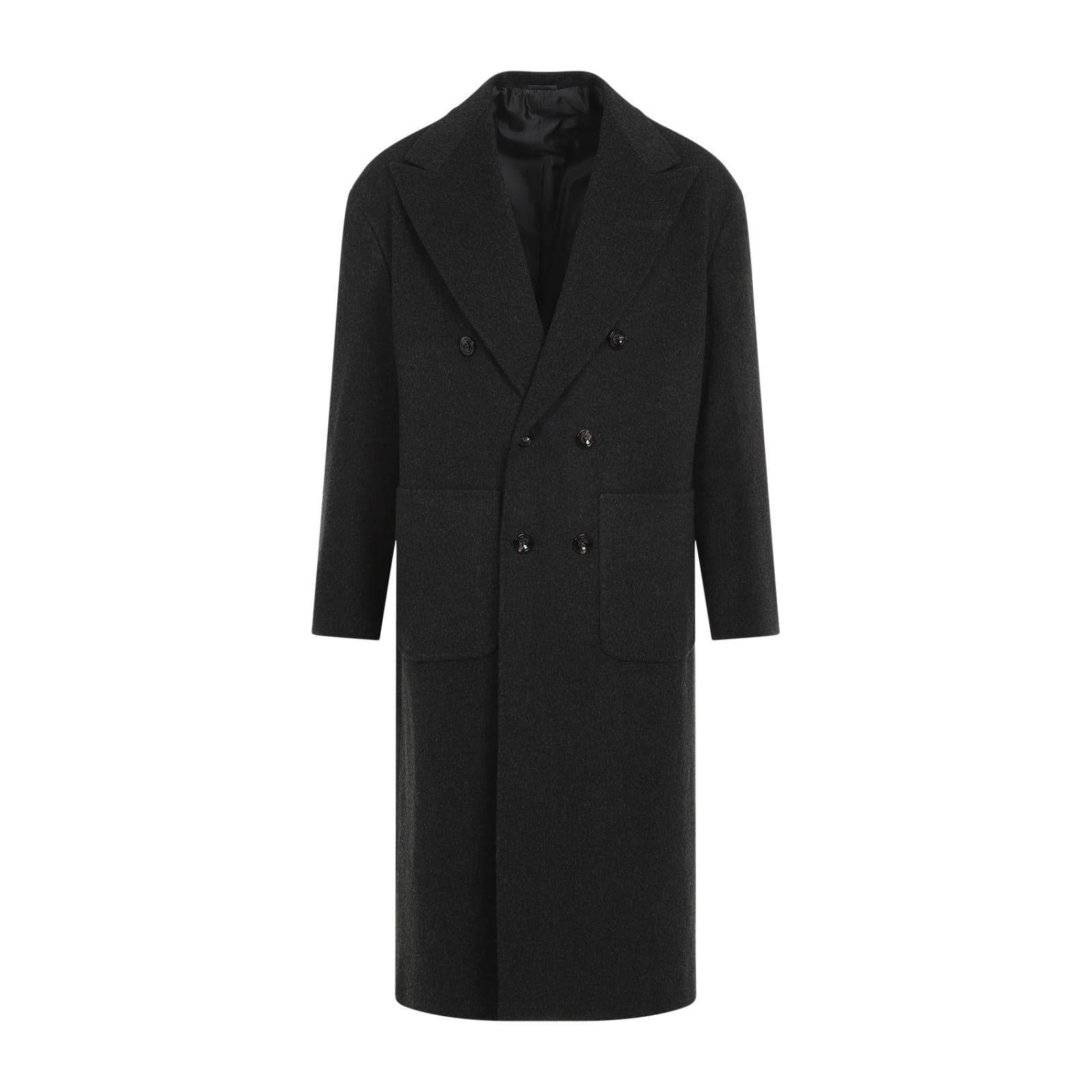 Kiton Dark Grey Tib Virgin Wool Coat In Grigio Scuro