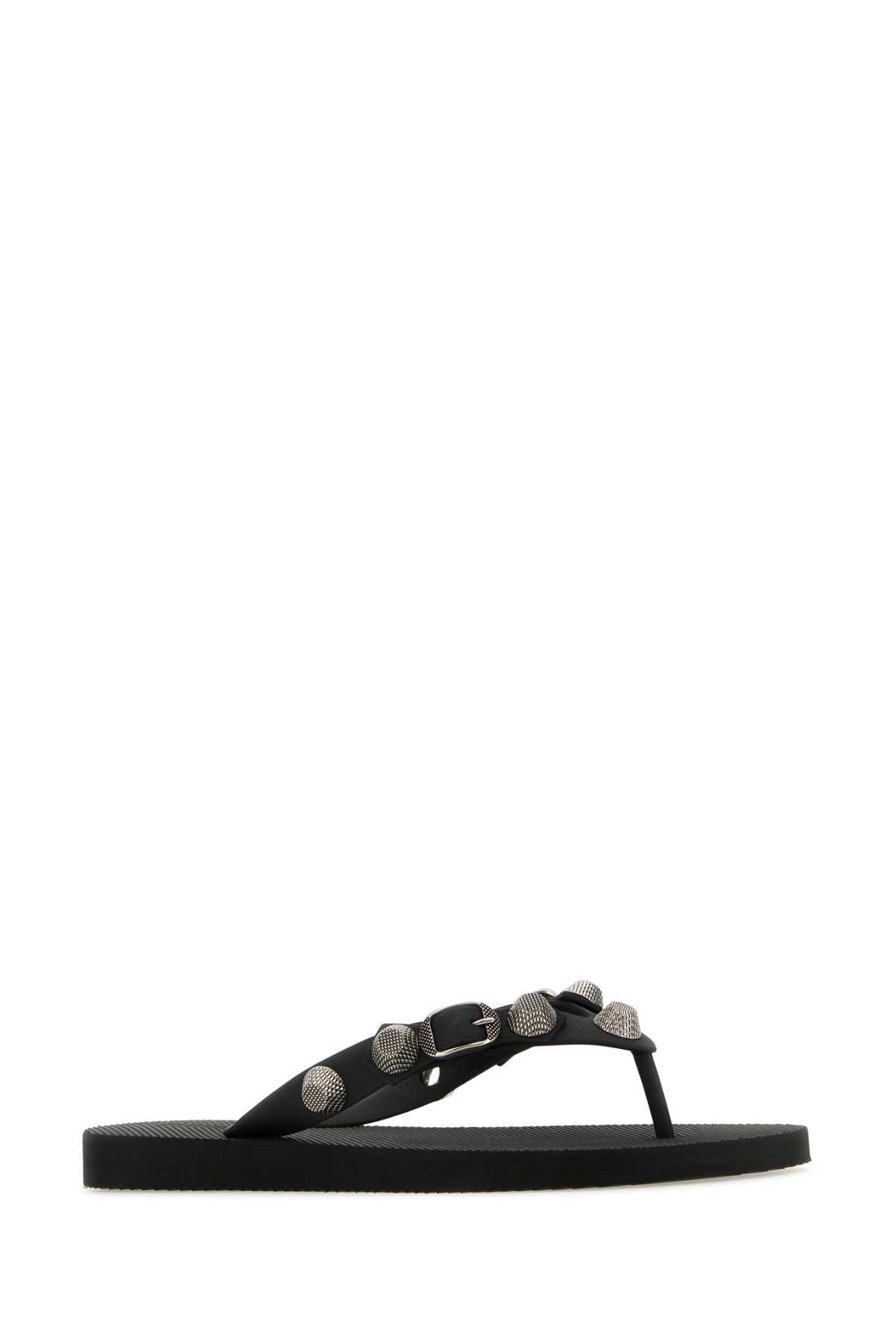 Shop Balenciaga Black Rubber Cagole Thong Slippers In Blacksilver