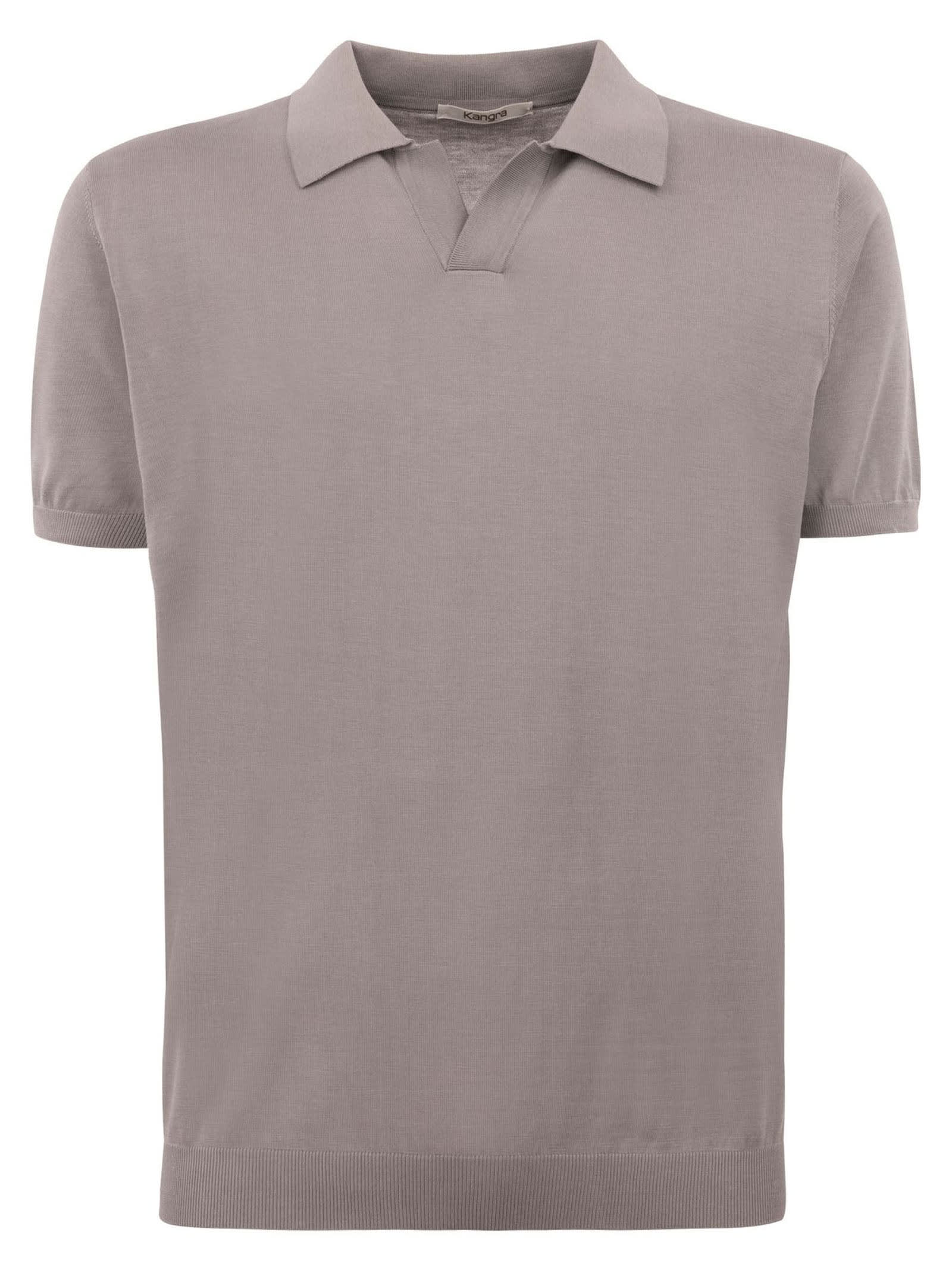 Shop Kangra Grey Silk And Cotton Shaved Polo Shirt