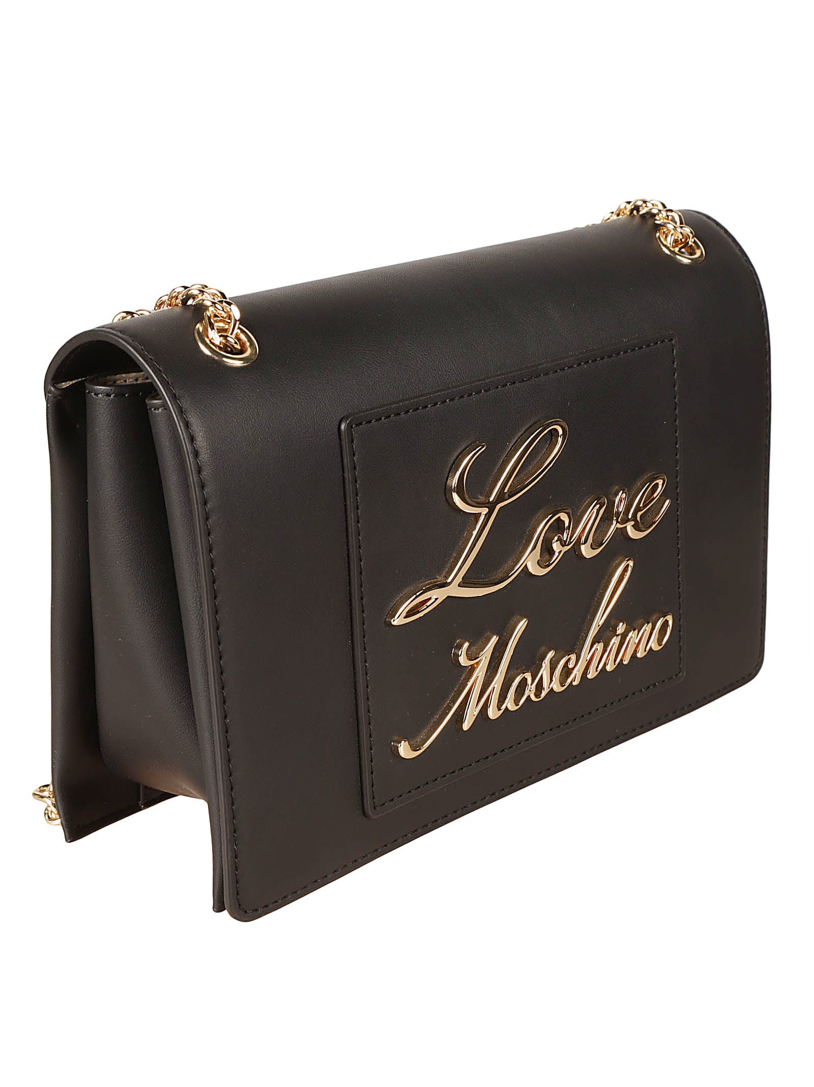 Shop Love Moschino Signature Logo Plaque Shoulder Bag In Black