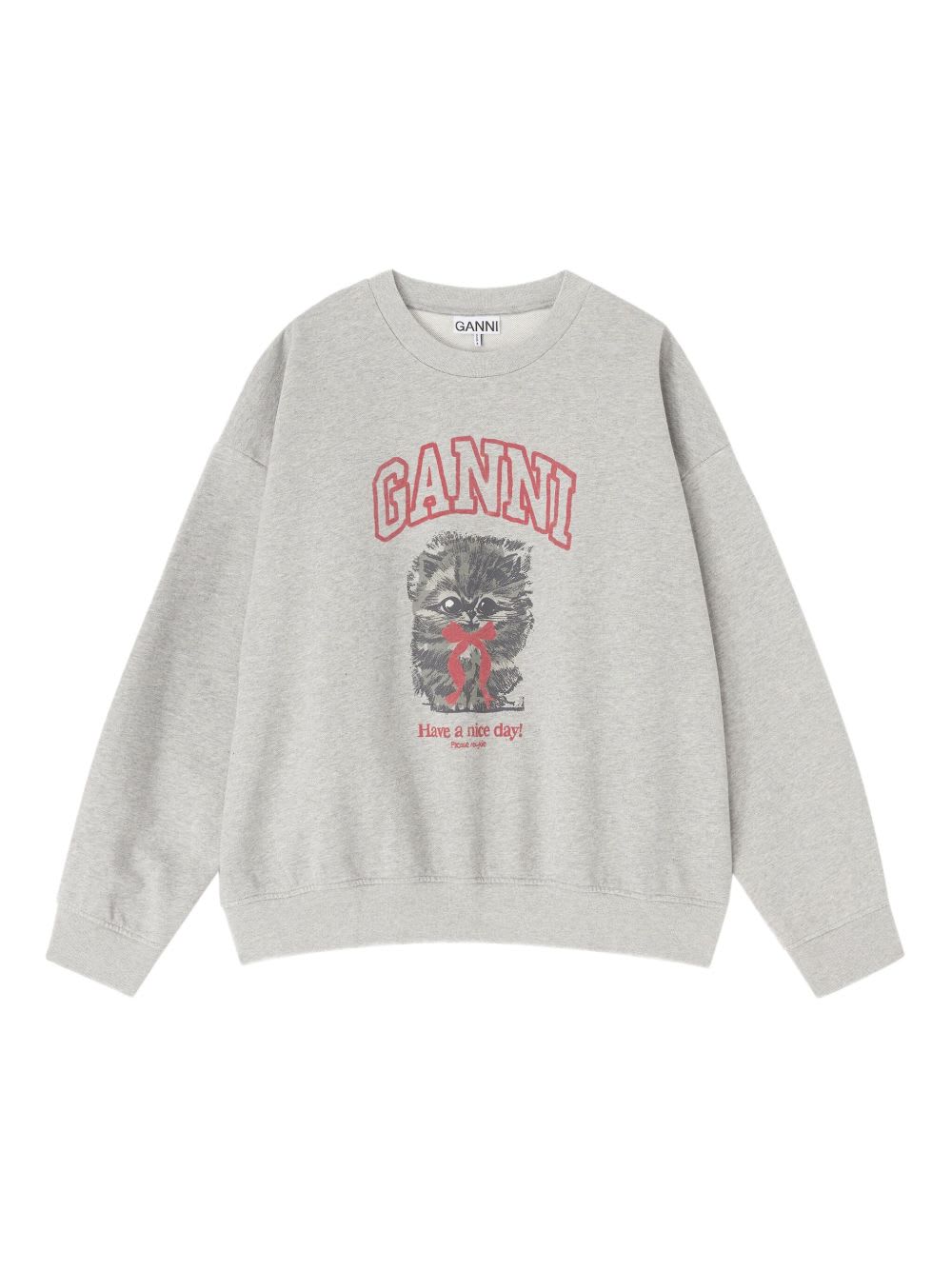 Ganni Women Margot Kitty Organic Cotton Sweatshirt In Gray