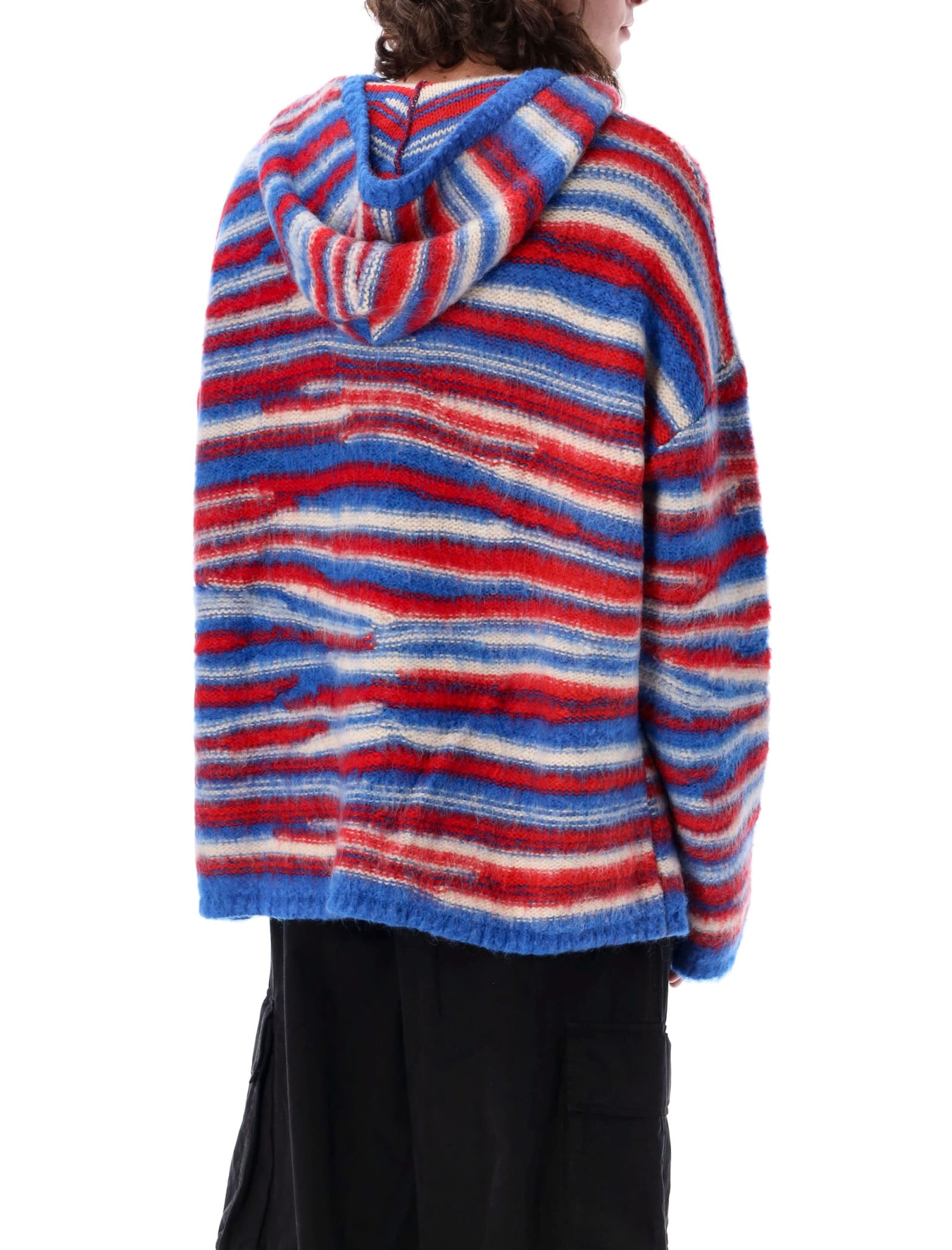 Shop Erl Knitted Hoodie In Red/blue