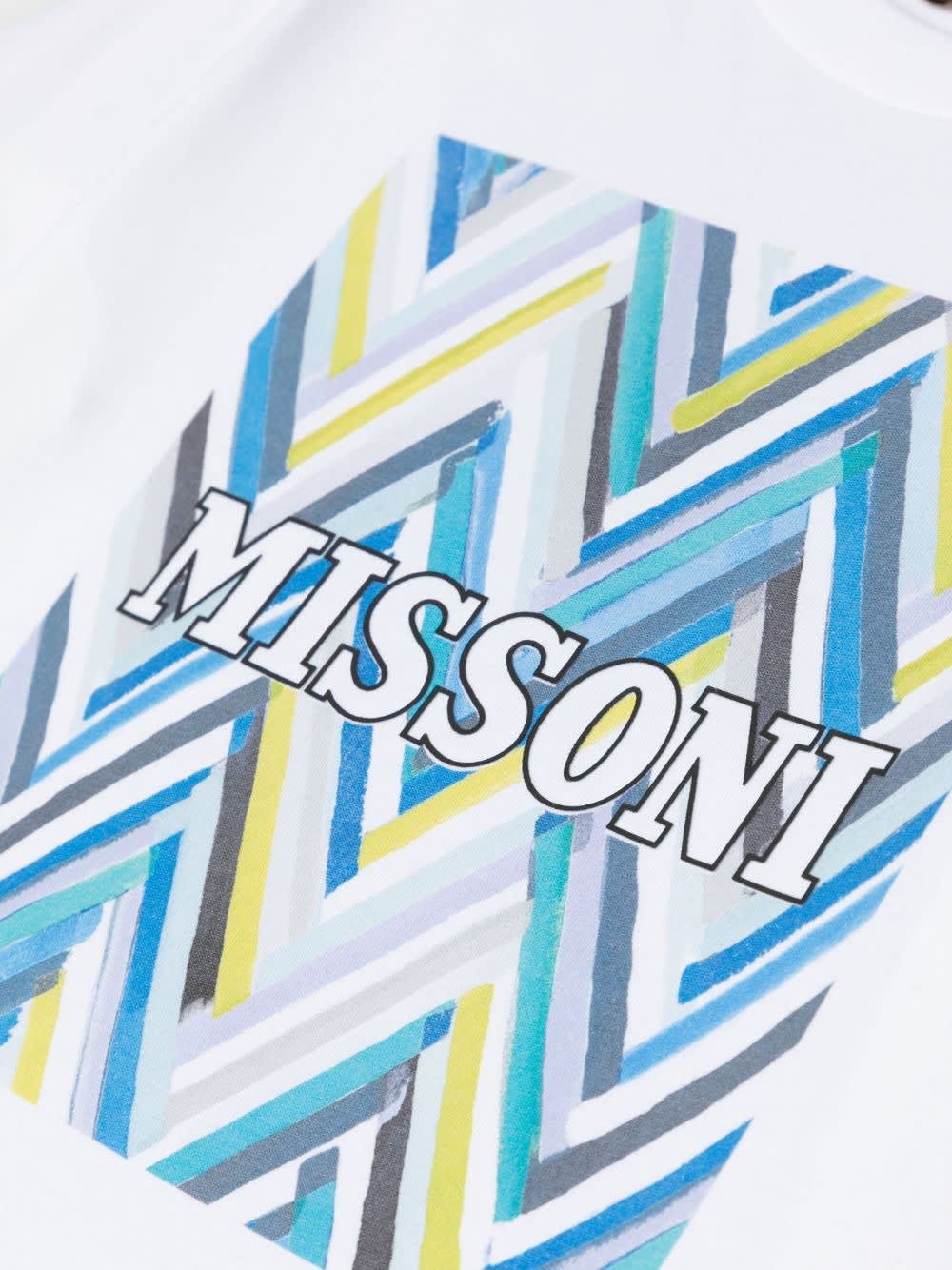 Shop Missoni White T-shirt With Blue Chevron Print