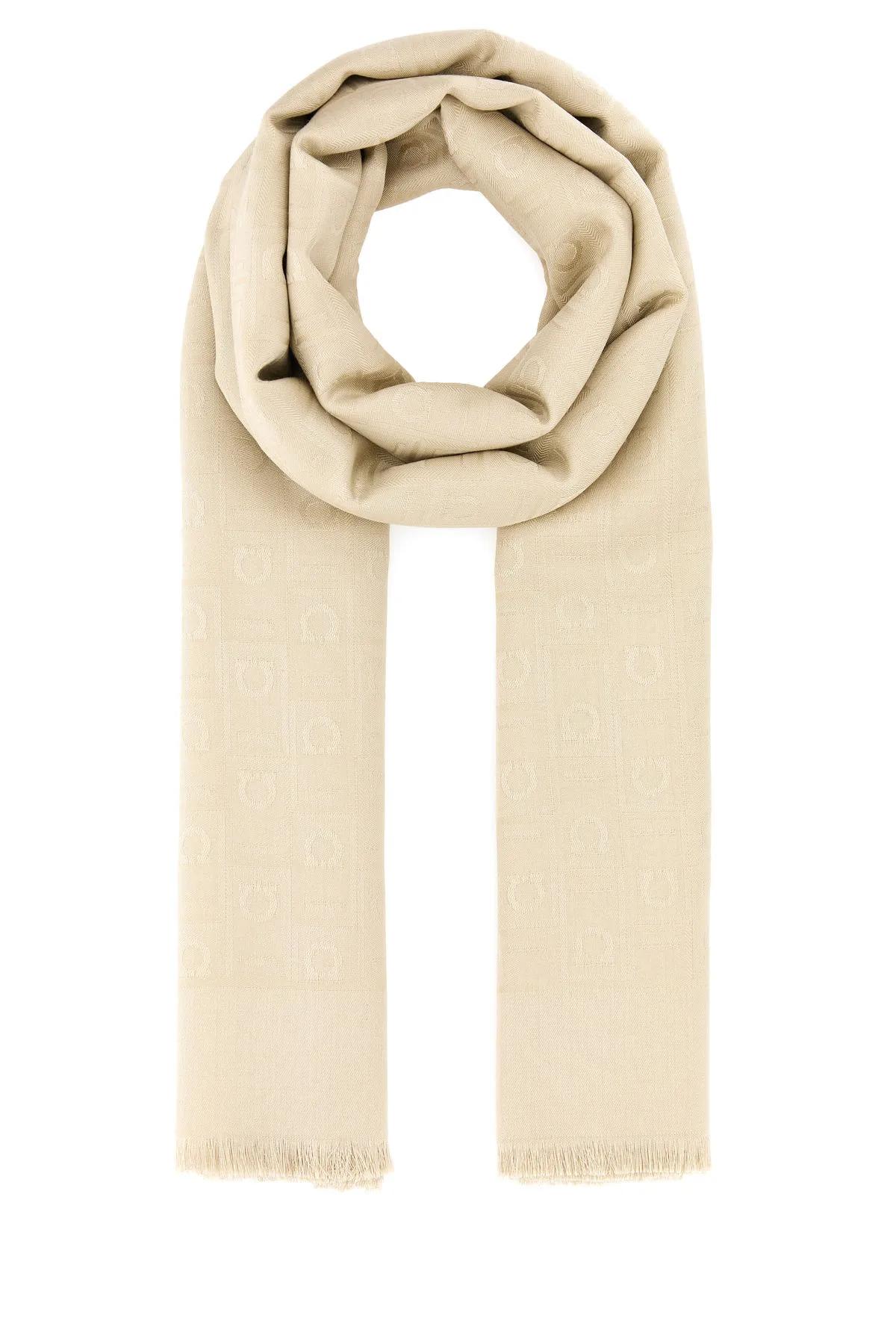 Shop Ferragamo Embroidered Silk Blend Foulard In Beige/khaki