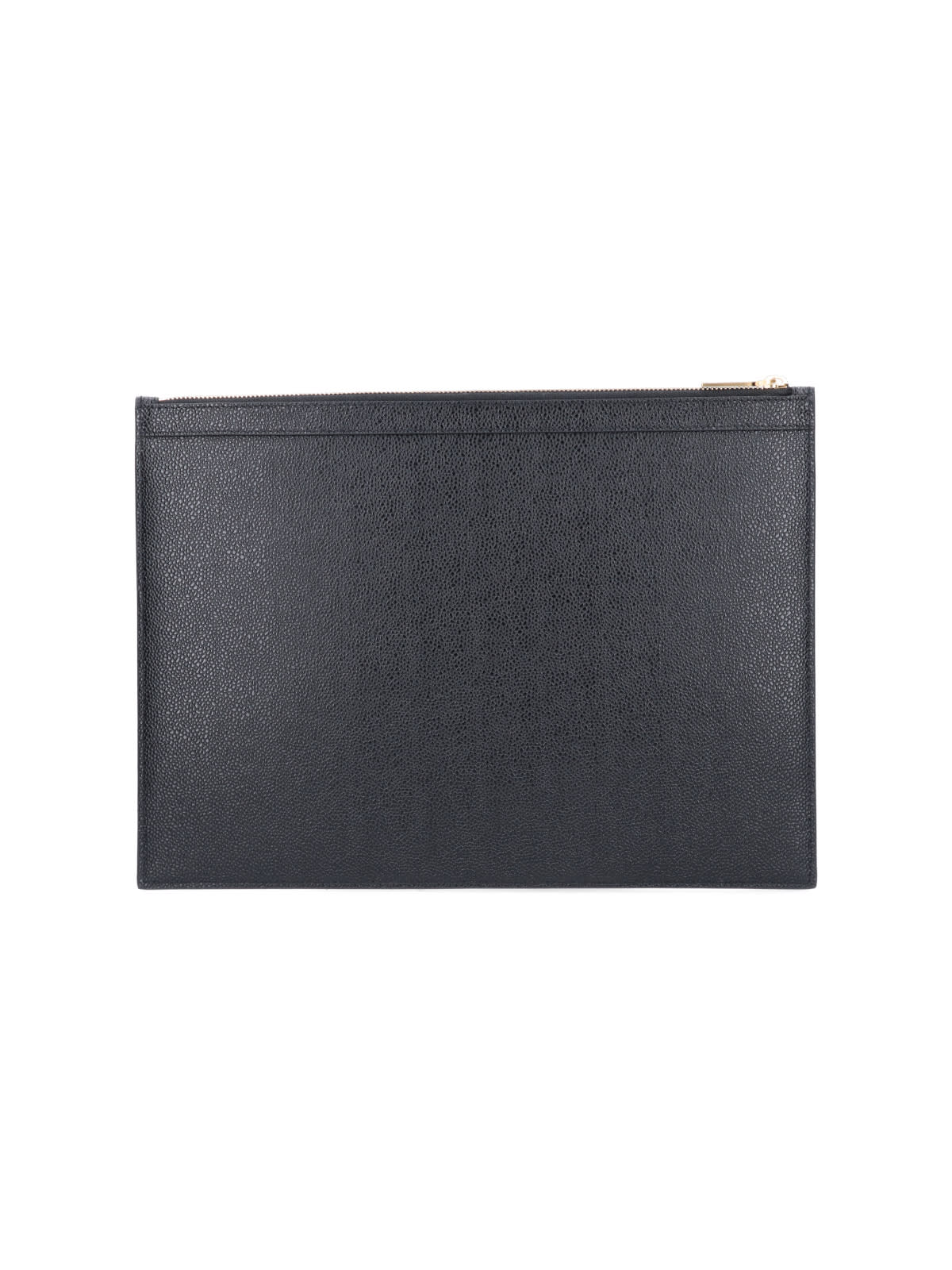 Thom Browne Rectangular Pouch In Hammered Black Leather In Black