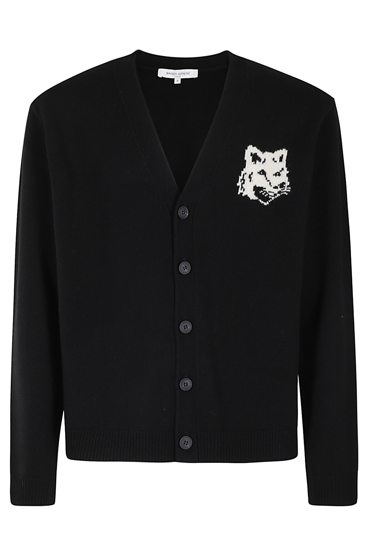 Shop Maison Kitsuné Fox Head Intarsia Comfort Cardigan In Black