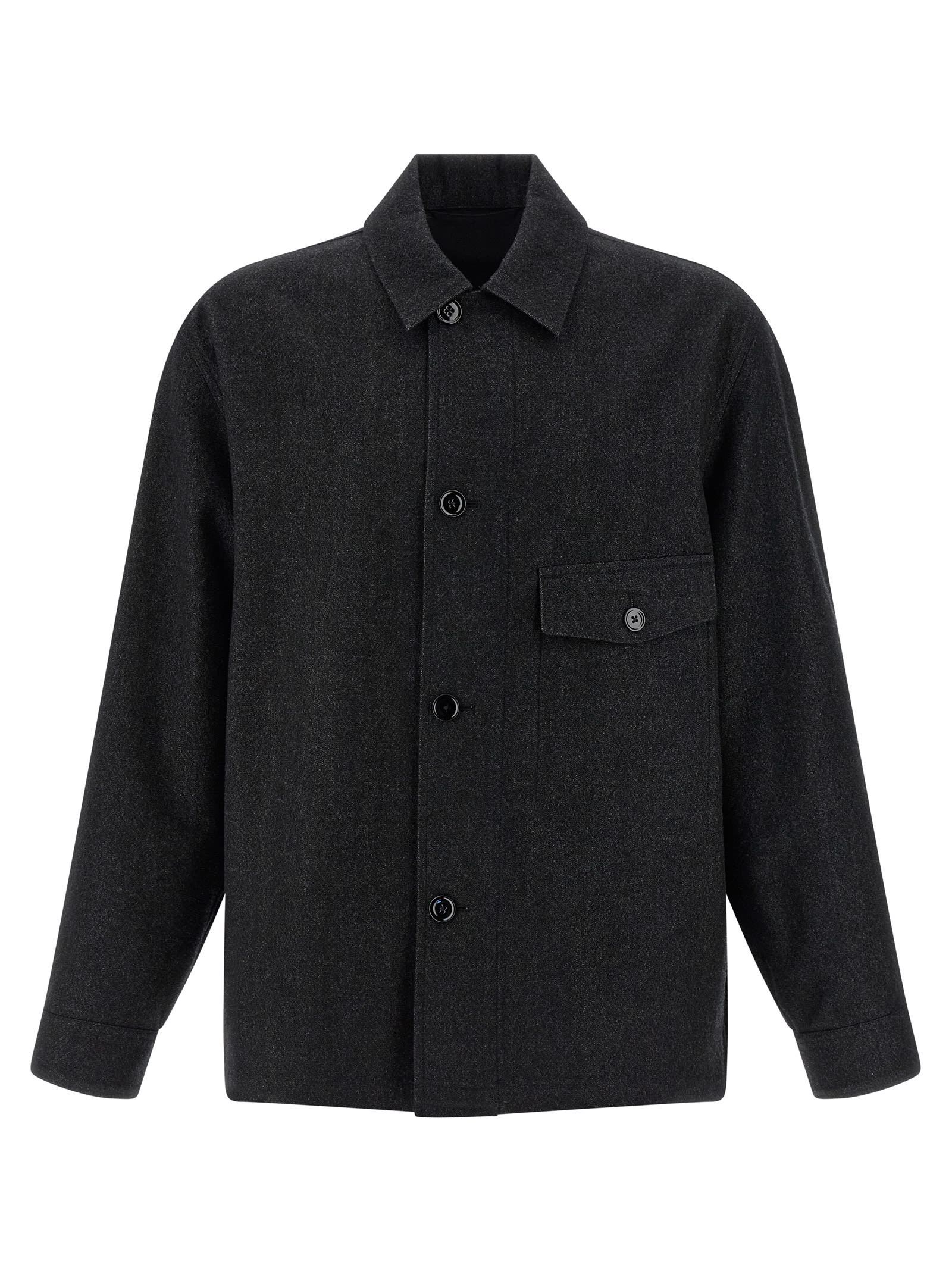 Lemaire Wool Shirt Jacket Chest Pocket In Black