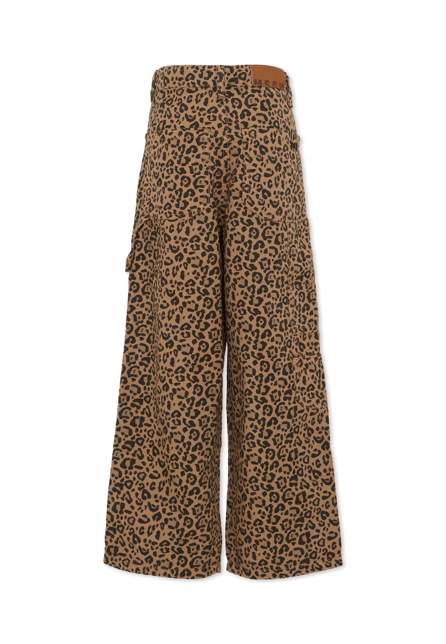 Msgm Beige Trousers For Girl With Logo And Spotted Print In Animal Print