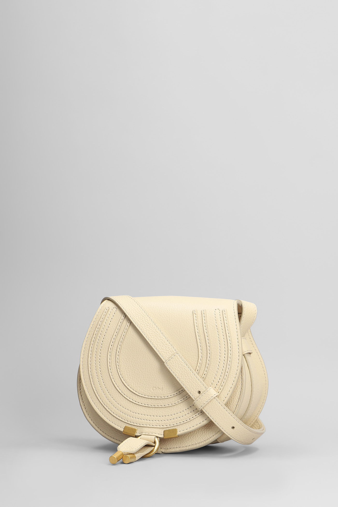 Chloé Marcie Small Shoulder Bag In Beige Leather In White