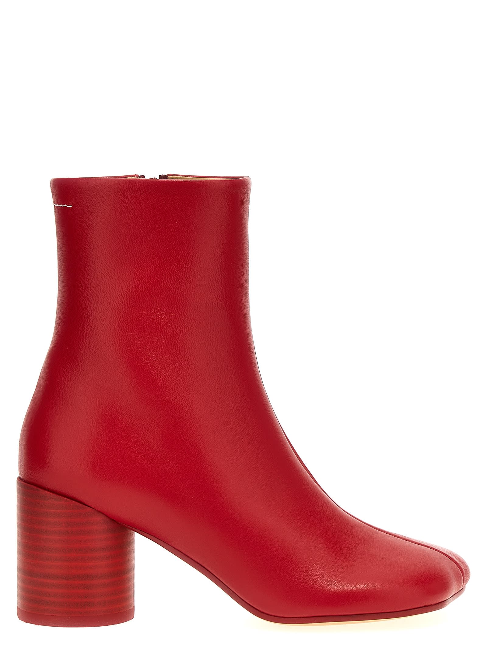 Shop Mm6 Maison Margiela Stitch-out Leather Ankle Boots In Red