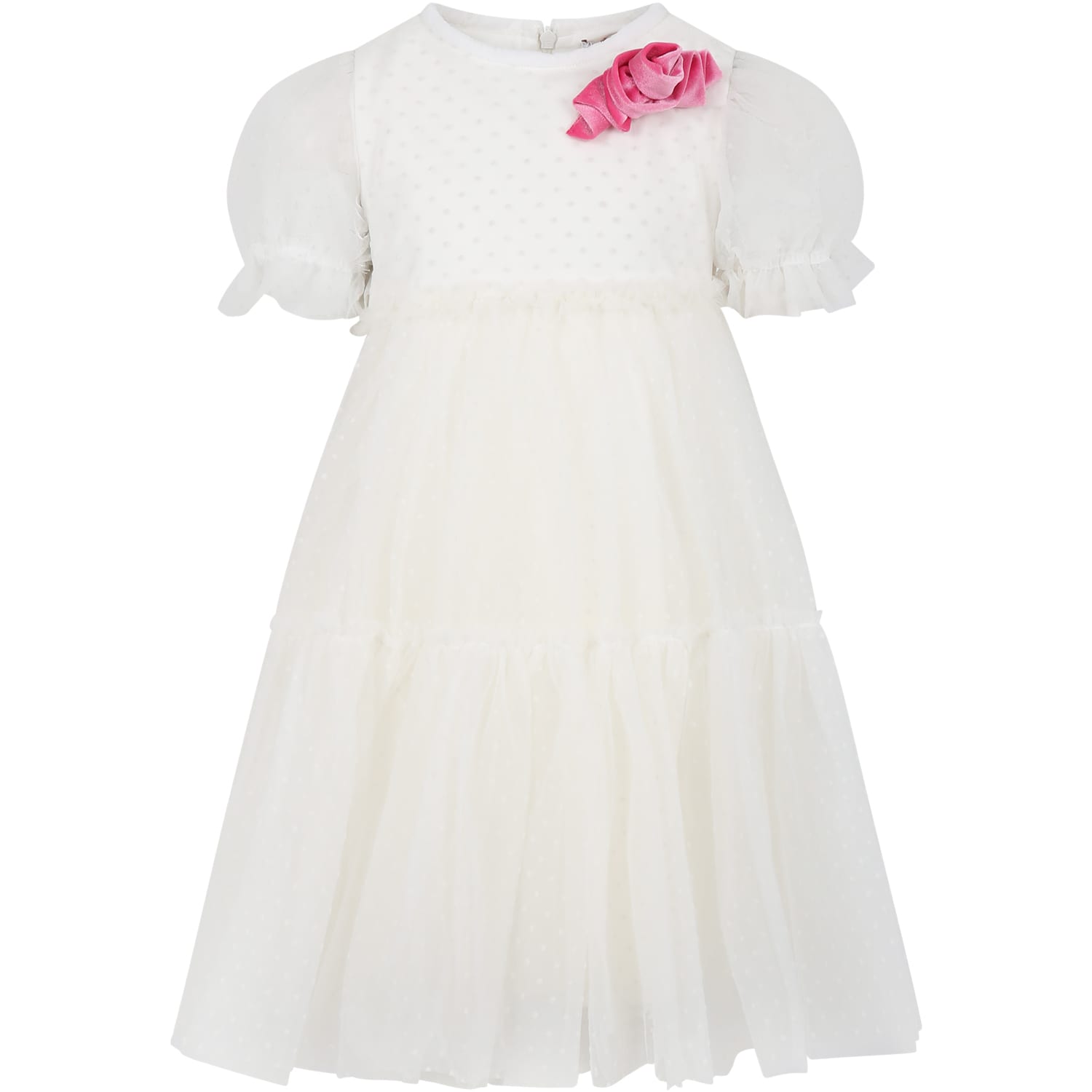 Monnalisa Kids' Ivory Dress For Girl With Polka Dots