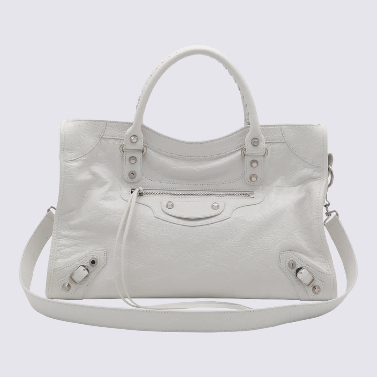 Shop Balenciaga Black Leather Le City Top Handle Bag In White