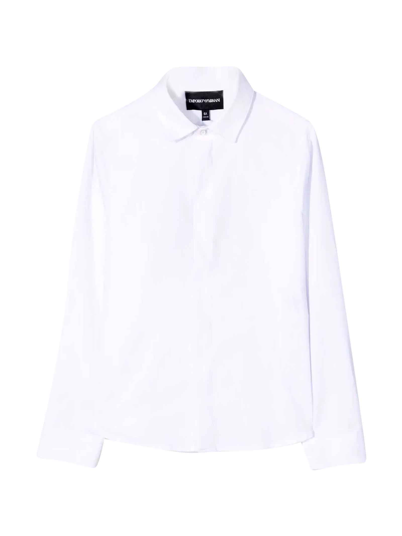 Emporio Armani White Shirt With Round Hem, Long Sleeve And Button Closure